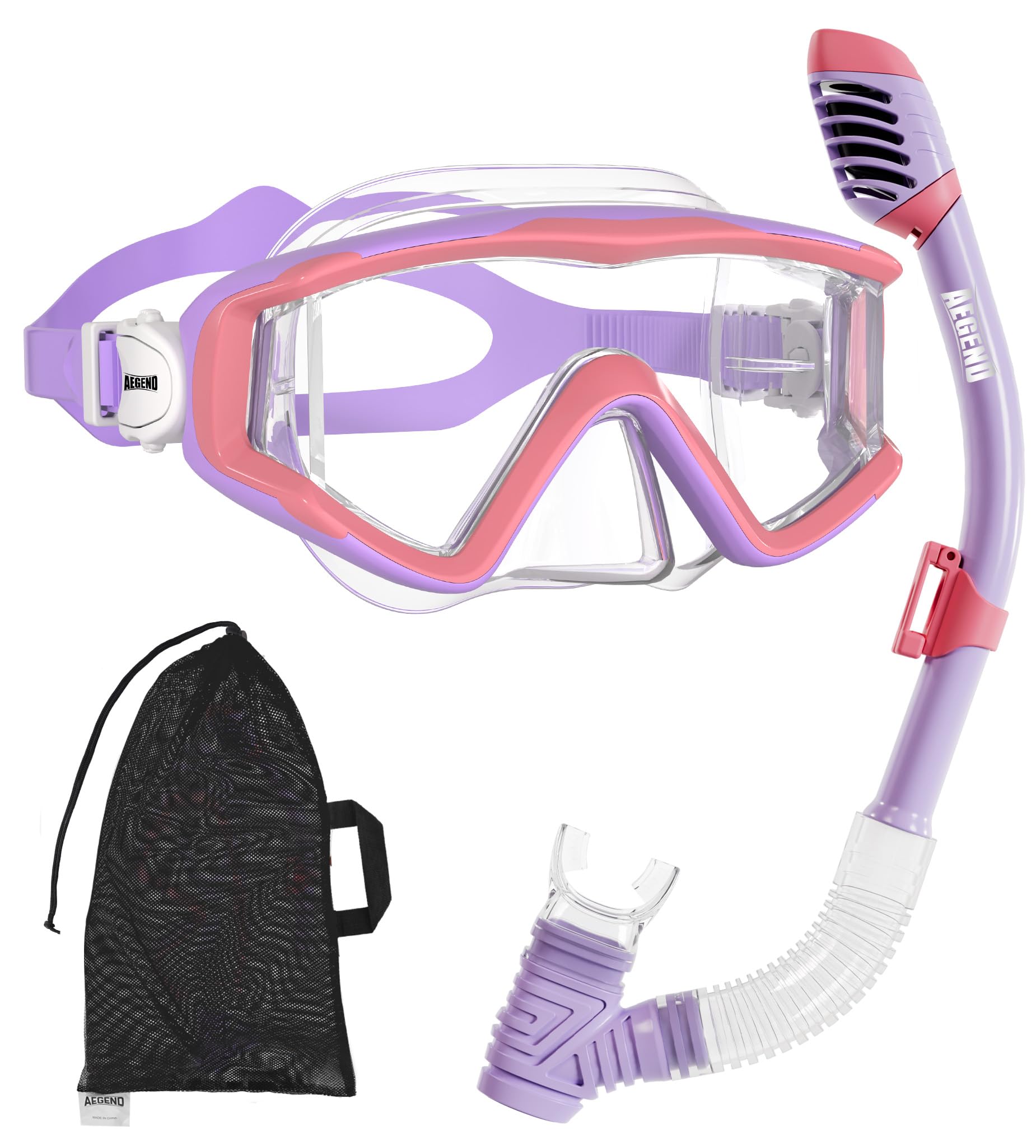 Aegend Maschera da snorkeling per adulti, ragazzi e bambini, con valvola di asciugatura superiore, vista panoramica, anti-perdite e anti-appannamento, con borsa a rete per snorkeling, immersioni