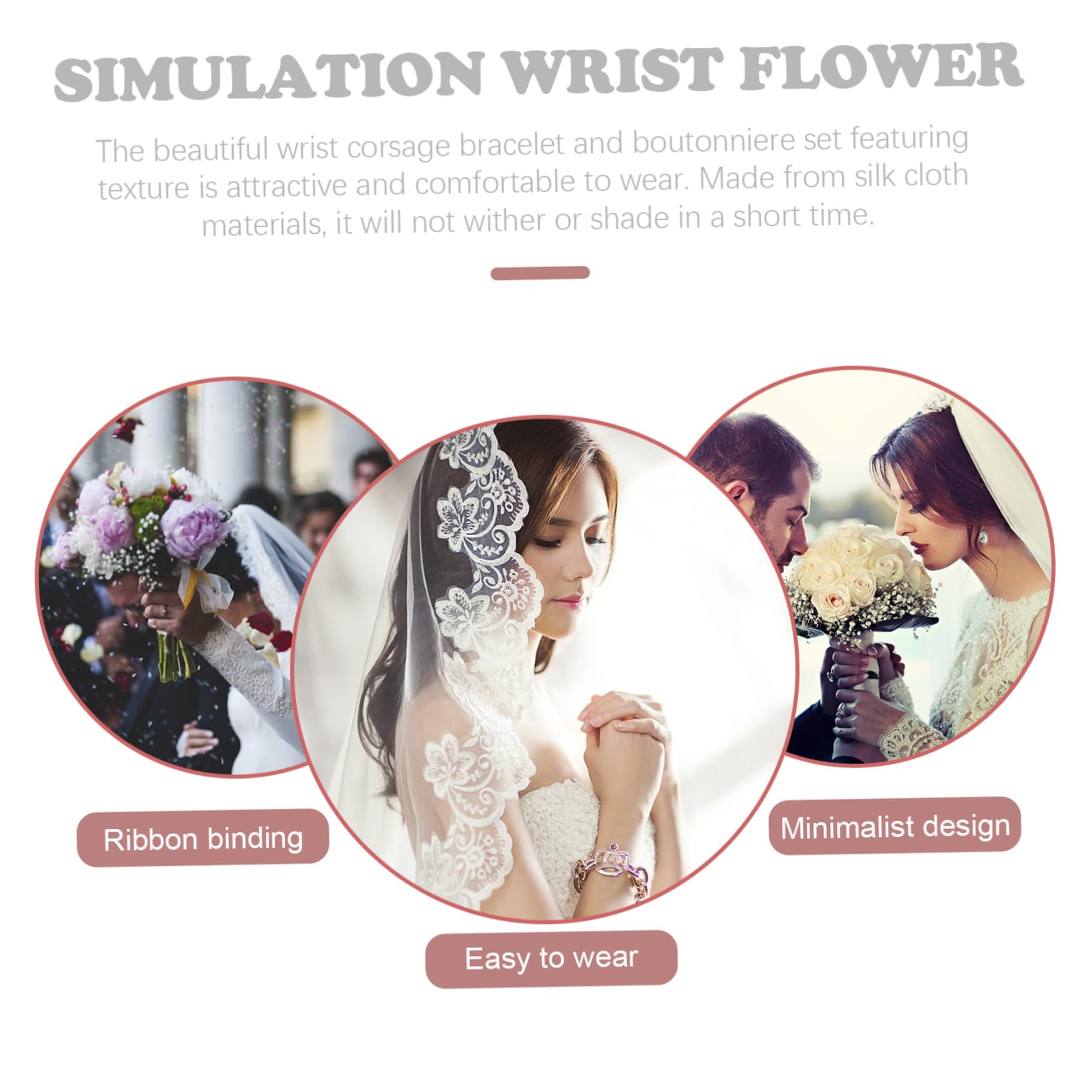 PRETYZOOM 5 Set Corpetto Di Fiori Da Polso Decorazioni Nuziali Per Cerimonia Bracciale Corsetto Da Polso Panno Di Seta Stile Western Spilla Rosso Damigella D'onore