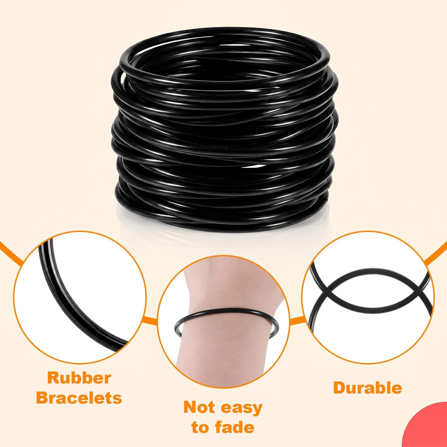 40 Pieces Black Rubber Bracelets Silicone Jelly Bracelets Stretchy Bands