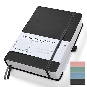 Lined Journal Notebook - 320 Numbered Pages, 100gsm Thick Paper Journals, A55.75"x8.38" Hardcover Leather, College Ruled Notebook for Women Men Work Writing, Bullet Journaling, Drawing, Black