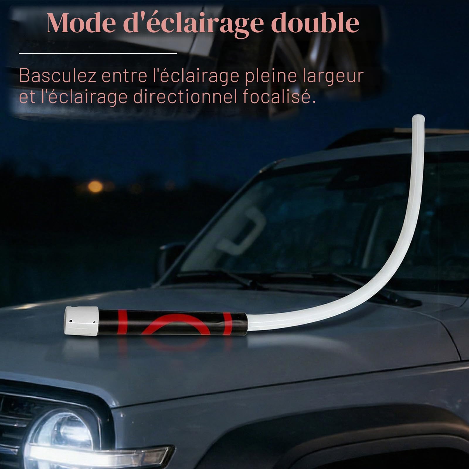 Lampe torche LED flexible de 111,8 cm – Lampe de travail pliable à haute luminosité avec 3 modes de luminosité, lumière flexible rechargeable pour mécanicien, réparation de voiture, inspection et