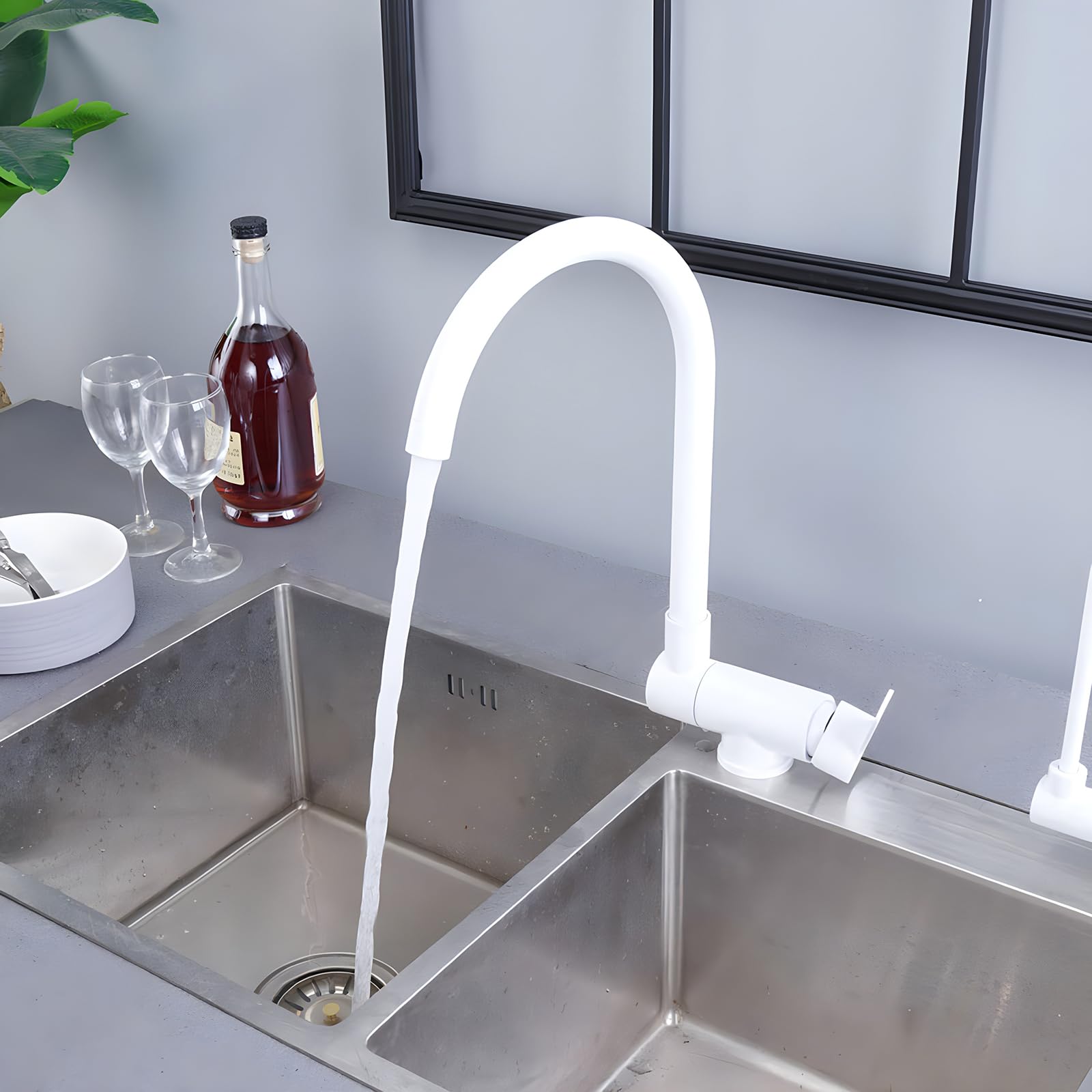 Grifo de Cocina Plegable Blanco Monomando para Ventana Delantera, Grifo Plegable para Furgoneta Camper.