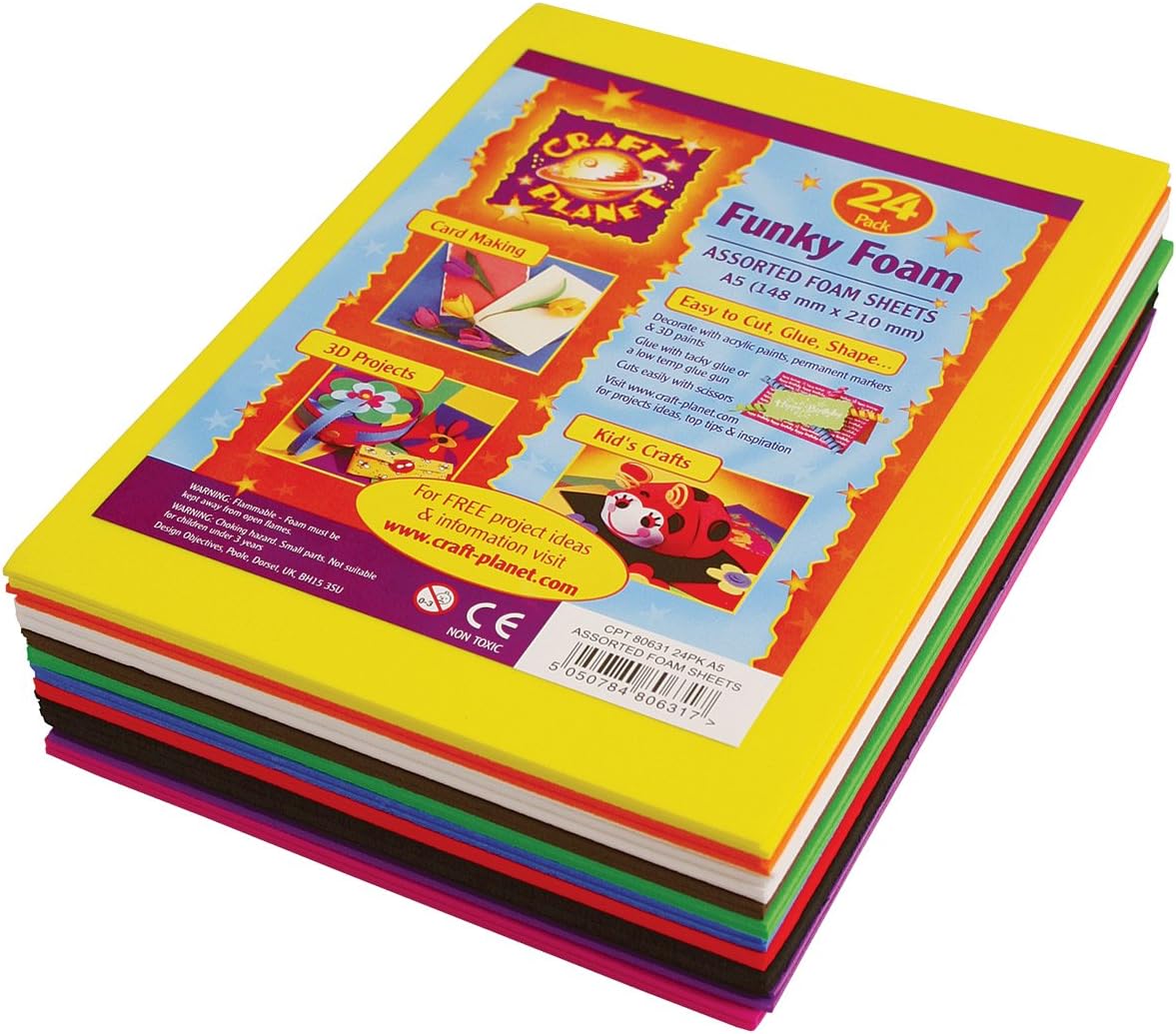 Craft Planet - Juego de planchas de gomaespuma (24 unidades, tamaño A5), varios colores