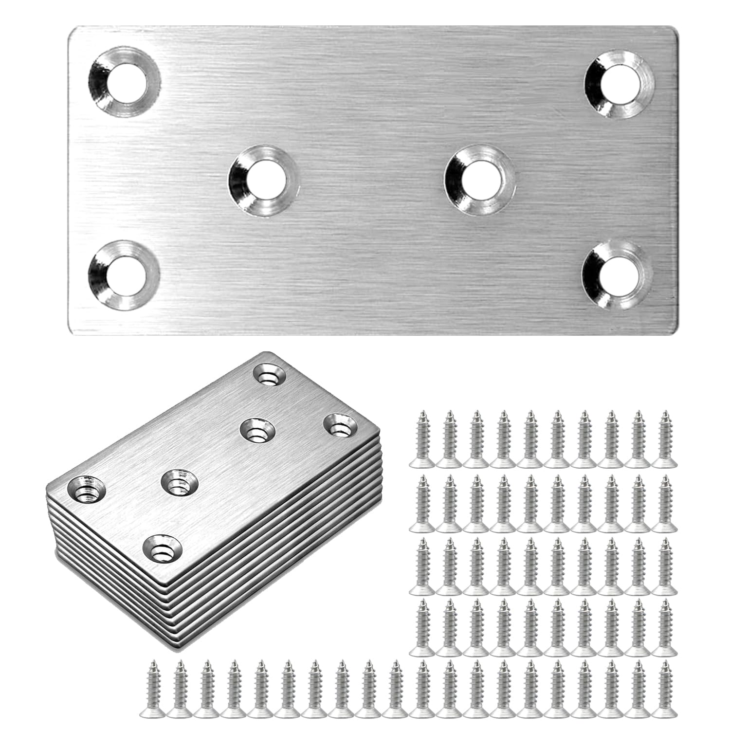 10 Sets Flat Brackets for Wood,Metal Mending Plates Heavy Duty with Screws, Stainless Steel Joining Plates for Sleepers Furniture Different Sizes Outdoor Connector (80*40mm)