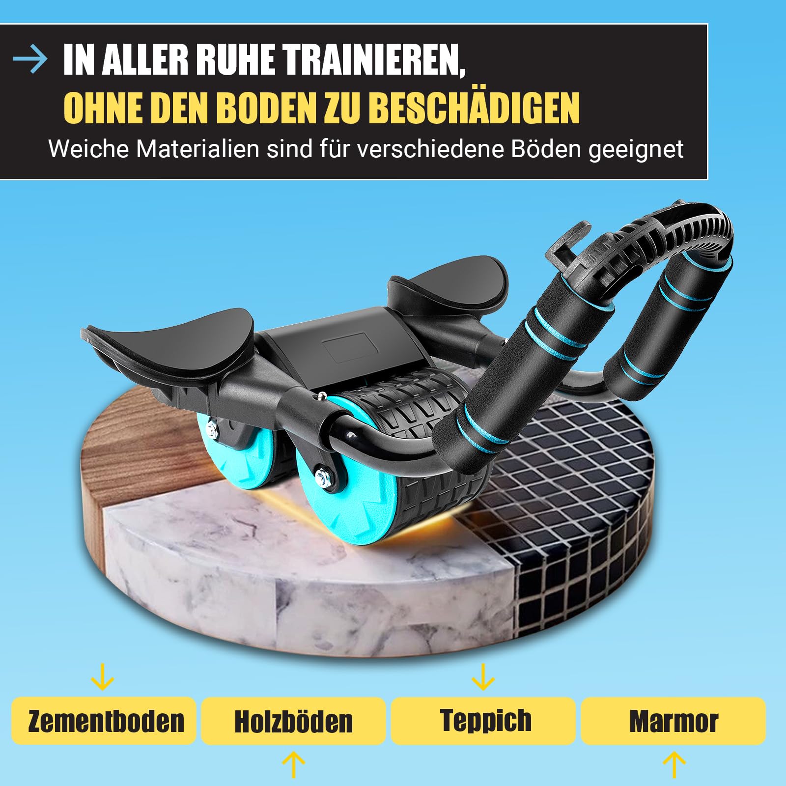 Automatische Rebound-Bauchrolle, New Wheels Roller Domestic Bauchtrainer,Bauchroller Für Bauchmuskeltraining, Bauchroller Für Bauchmuskeltraining Mit Stabilen Doppelrädern (Black)