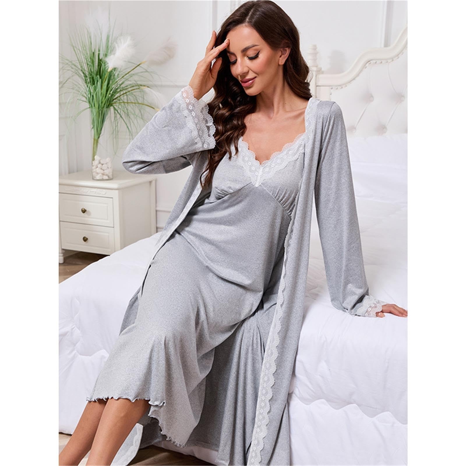 Pigiama da donna in 2 pezzi con finiture in pizzo