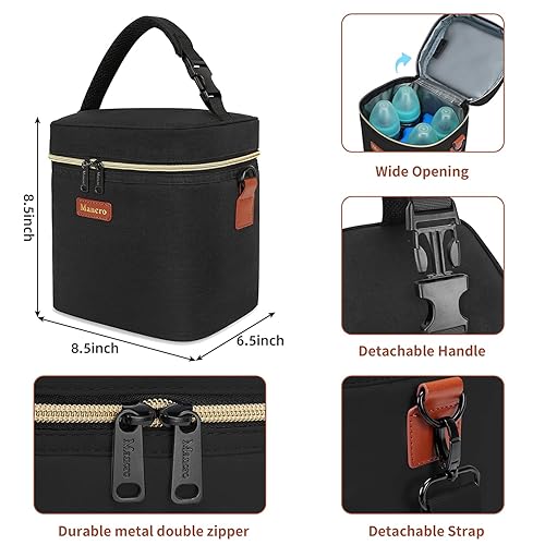 Miniatura 2 de Bolsa enfriadora de leche materna con bolsa de hielo, bolsa para biberones Mancro para 4 biberones de hasta 9 onzas con correa de hombro
