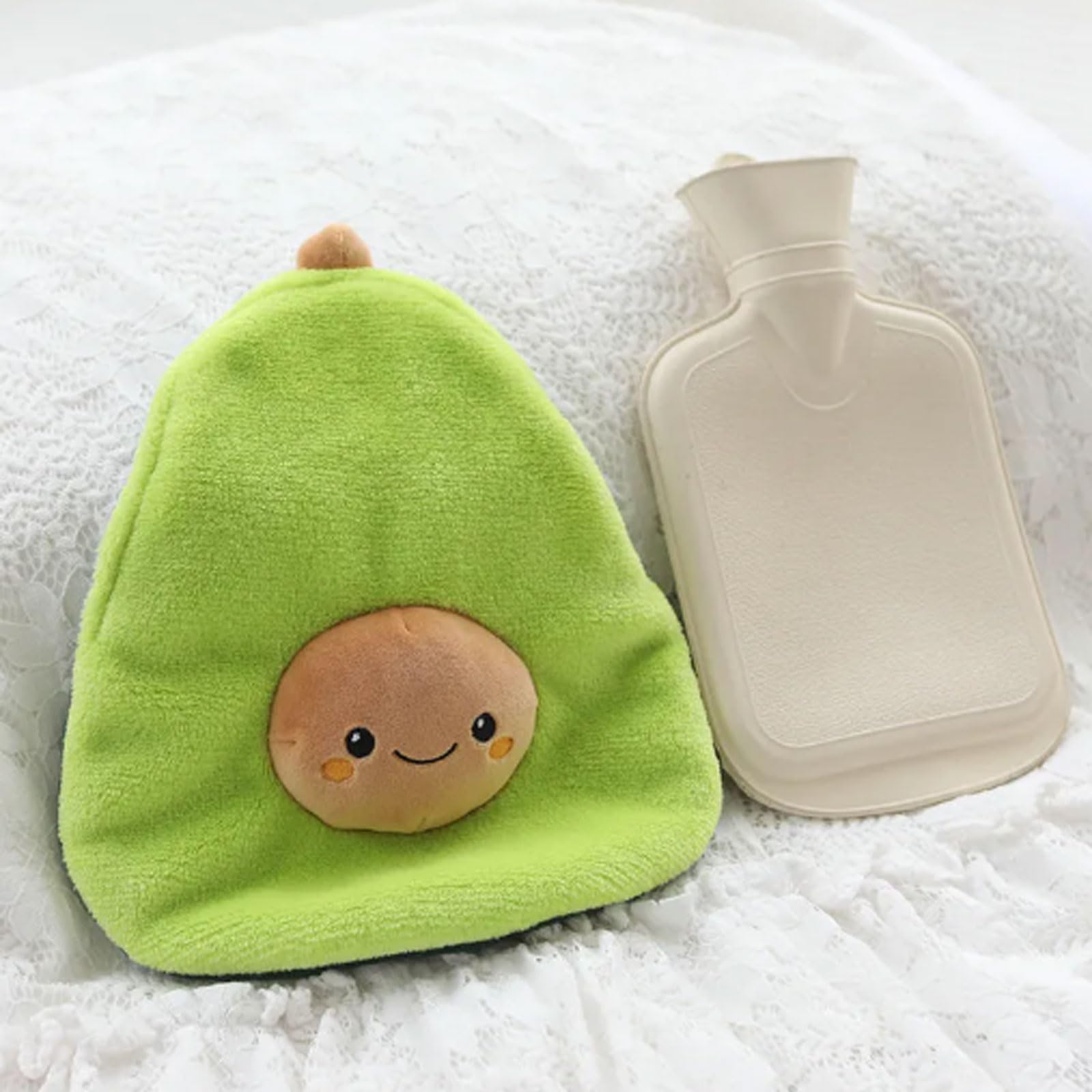 Bouillottes en Caoutchouc d'avocat Mignonnes, thérapie Anti-Stress et Anti-Douleur, Sac d'eau Chaude avec Housse tricotée Douce et Confortable pour l'hiver