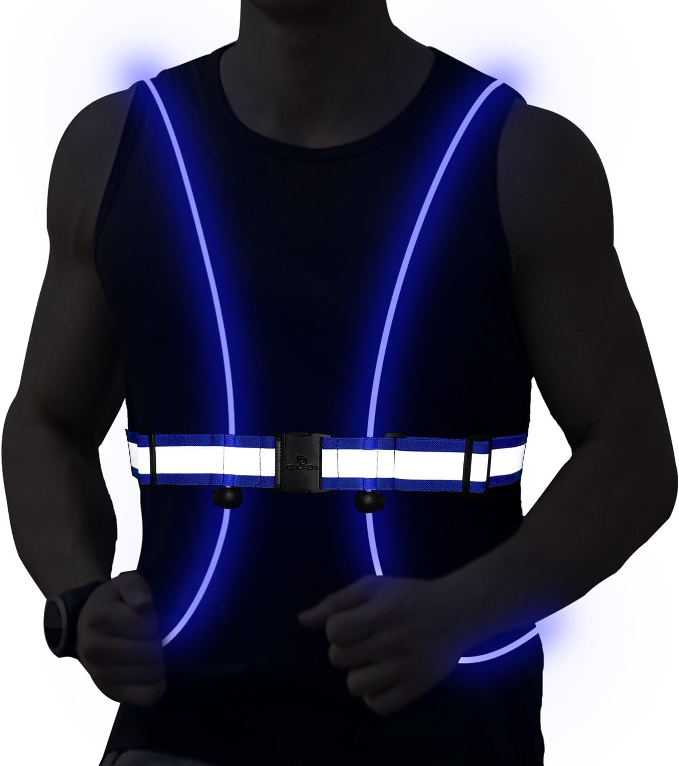 Reflective Safety Fiber Led Vest Belt - DoerDo - Constant and Strobe Light 3 Modes for Running, Cycling, Snowboarding - Adjustable, Lightweight - for Men, Women and Kids
