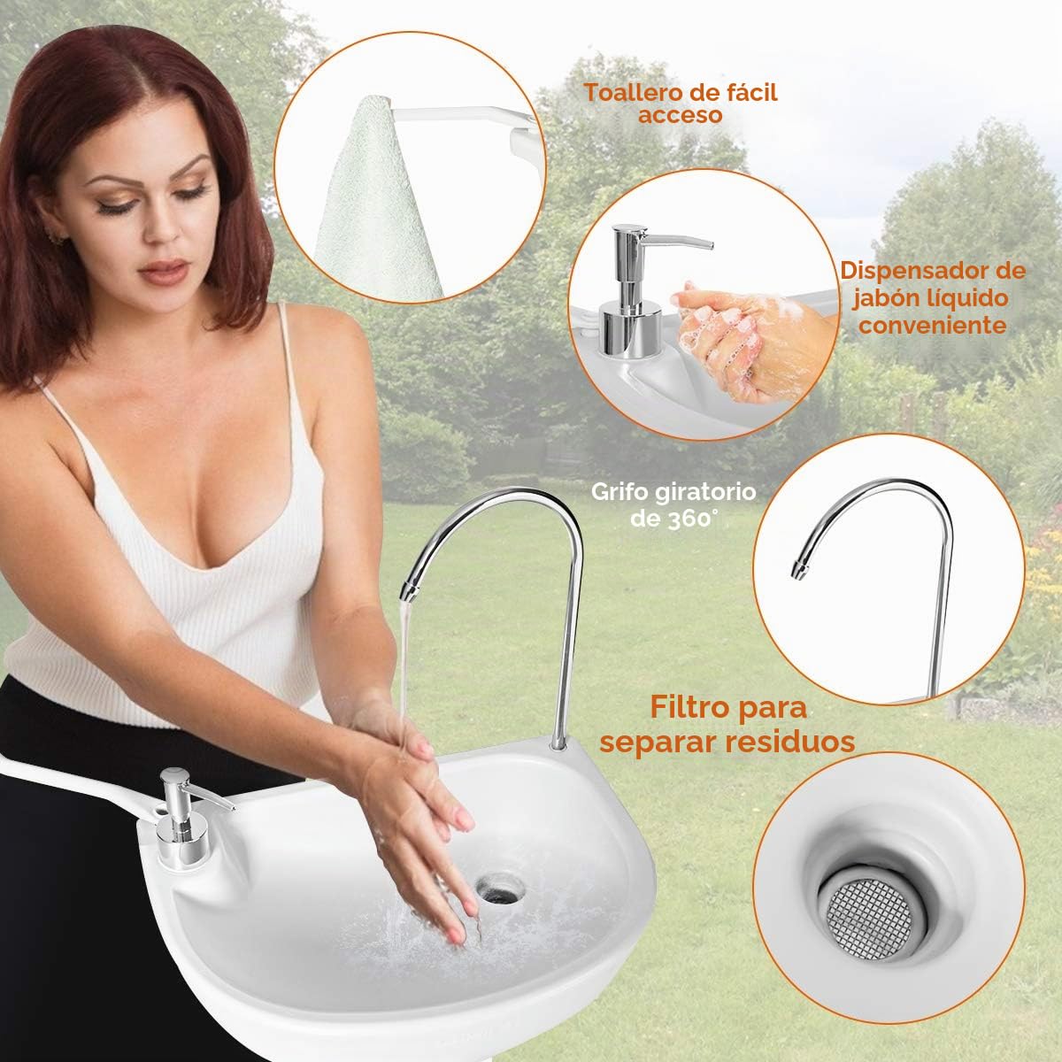 GIANTEX Lavabo Portátil, Fregadero para Exterior, Estación de Lavado para Camping, Depósito de 17 L, con Ruedas, Toallero y Dispensador de Jabón, 51 x 33 x 102 cm