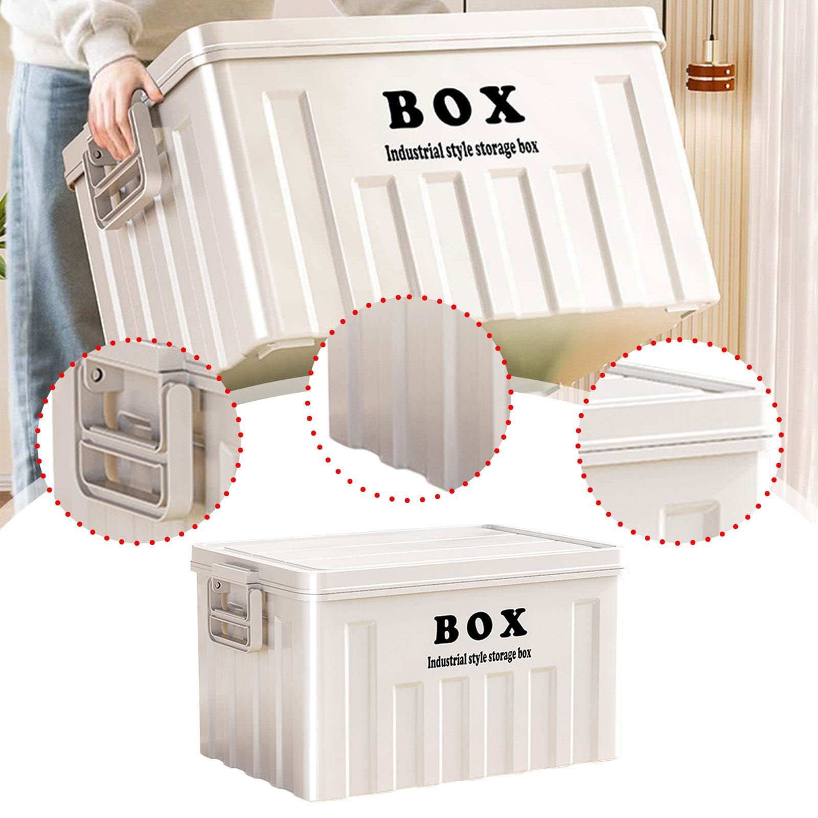 LOVIVER Grande Boîte de Rangement avec Couvercle, Caisse de Stockage Empilable, Bac Plastique avec Poignées, Container de Stockage Multifonction pour Vêtements, Jouets et Extérieur