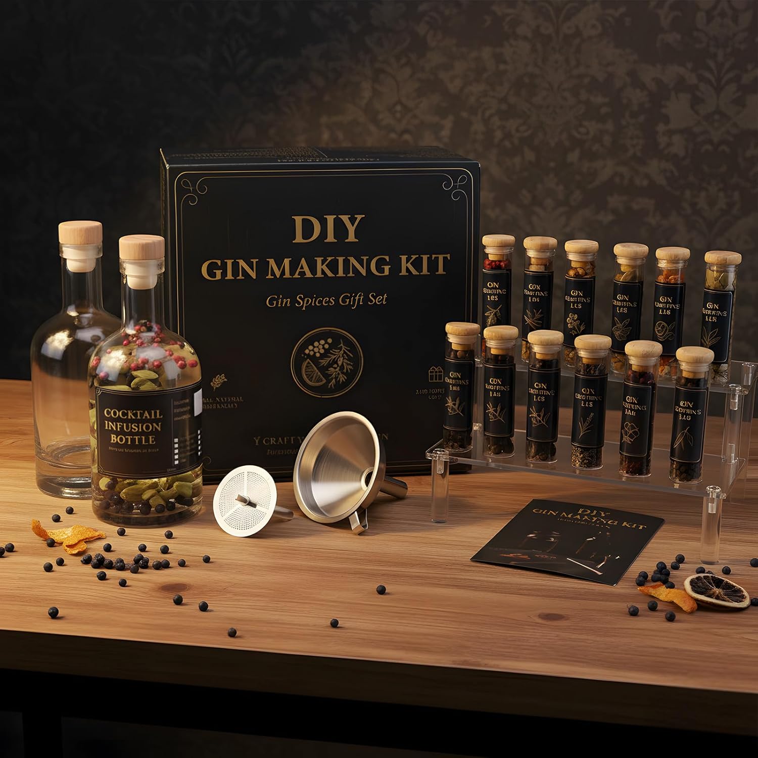 Apragaz Gin Infusion Kit, Gin Making Kit Complete with 12 Botanicals, 2 Bottles, Funnel & Filters, Cocktail Mixers - Unique Gift for Men/Women - Valentine's Day, Mother's Day, Birthday Gifts