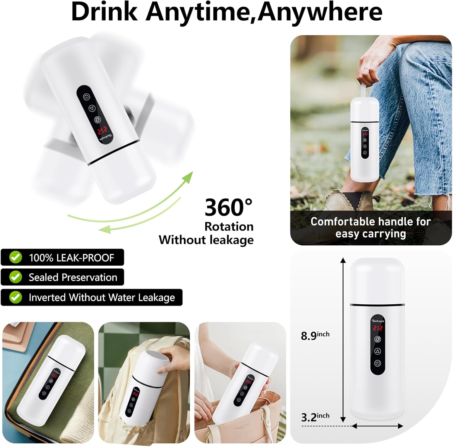 Car Electric Kettle,Portable Travel Kettle,12V/24V Car Coffee Warmer,420ML Hot Water Heater with Built-in Magnetic Induction Stirring,Small Mini Hot Water Boiler for Tea Coffee Milk