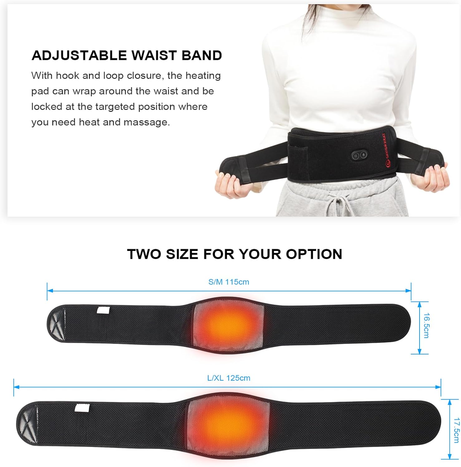 Heating Pad Lower Back Massager Wrap for Back Pain Relief, Heated Waist Belt with Vibration Massage 7.4V 4400mah Battery Heat Therapy, for Lower Back Lumbar Waist Abdominal Stomach Spine
