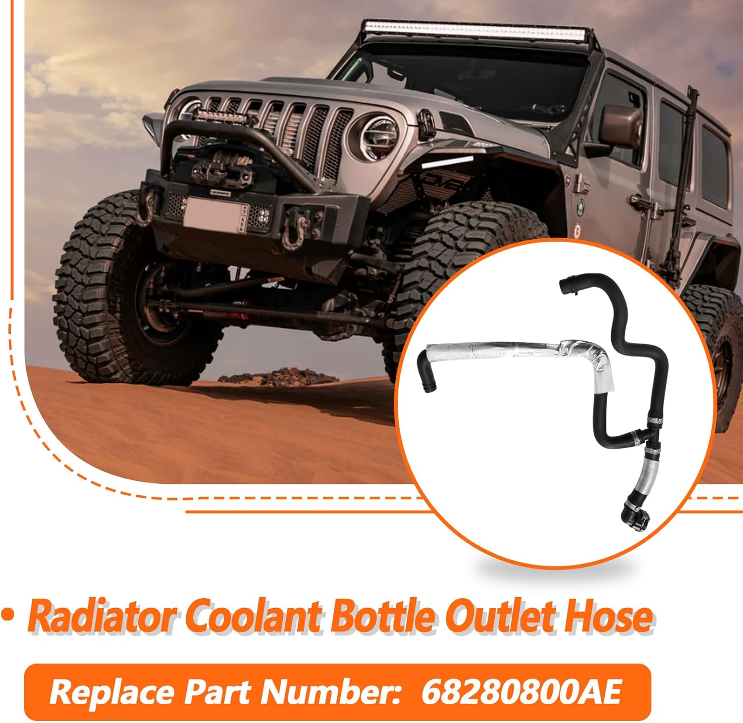 68280800AE Radiator Coolant Bottle Outlet Hose Fit for Jeep Wrangler 4 Cyl 2.0L 2018 2019 2020 2021 2022 2023 2024
