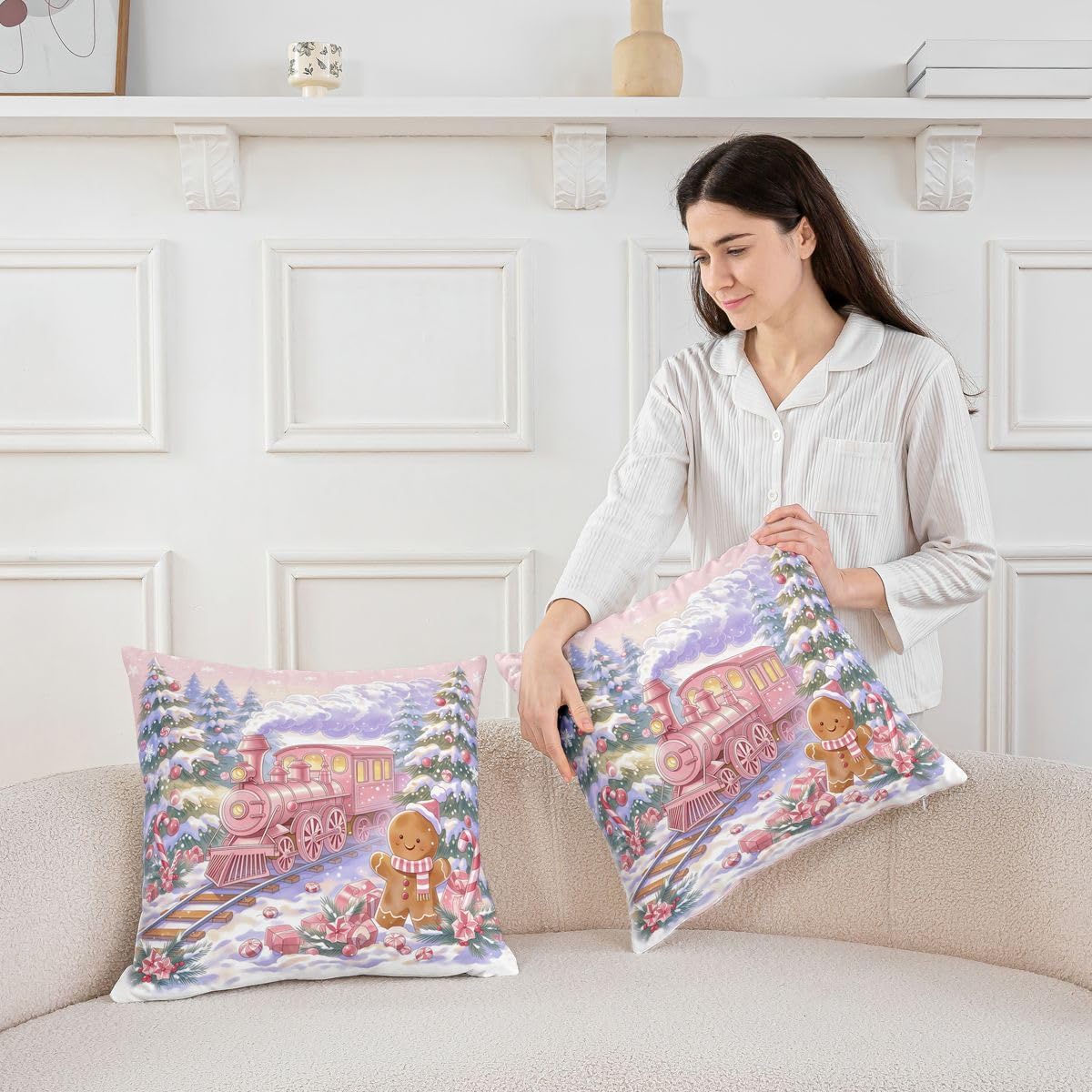Castle Fairy Kawaii Pink Train Throw Pillow Cover, 4 Pack 18"x18" image 2