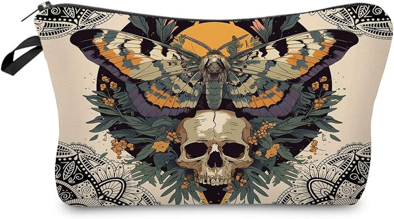 Necessaire de maquiagem Livel lhood com estampa gótica de caveira e borboleta