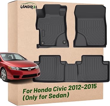 Car Floor Mats Replacement for Honda Civic Sedan & Sedan Si 2012-2015 Not for Coupe Heavy Duty Liner Custom Fit All Weather Protection Carpets Coverage Waterproof Durable Odorless
