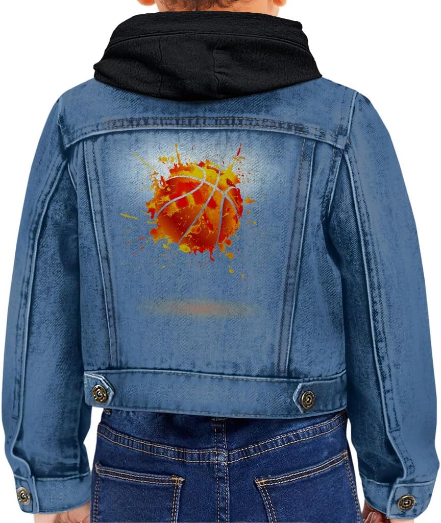 Cool Basketball Toddler Hooded Denim Jacket - Great Gifts - Basketball Lovers Gift for Boys