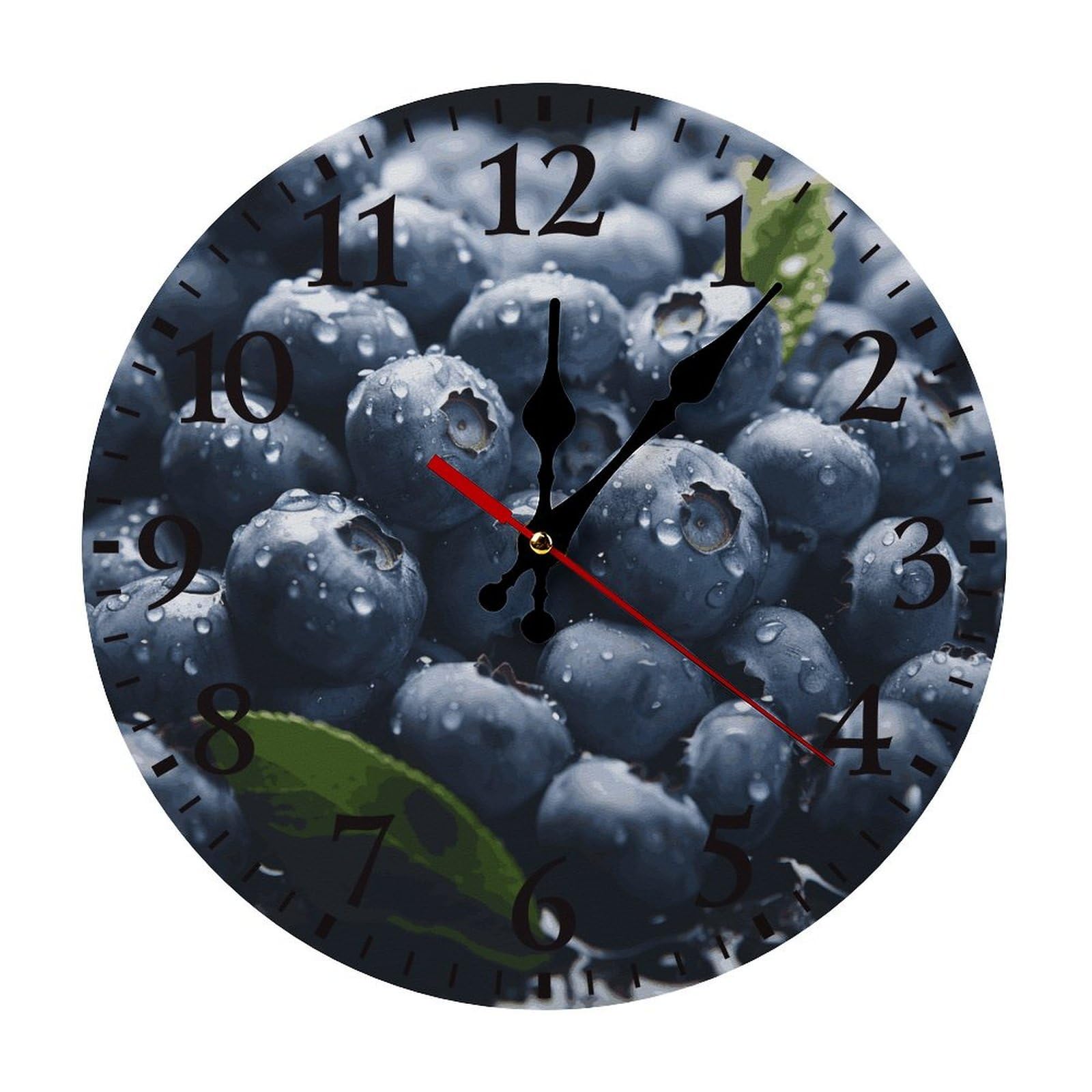 NTVOWPZO 10 Inch Wall Clock Delicious Blueberry Battery Operated Wall Clocks Silent Non-Ticking Round Wall Clock for Living Room Kitchen Home Office Wall Decorative Clock