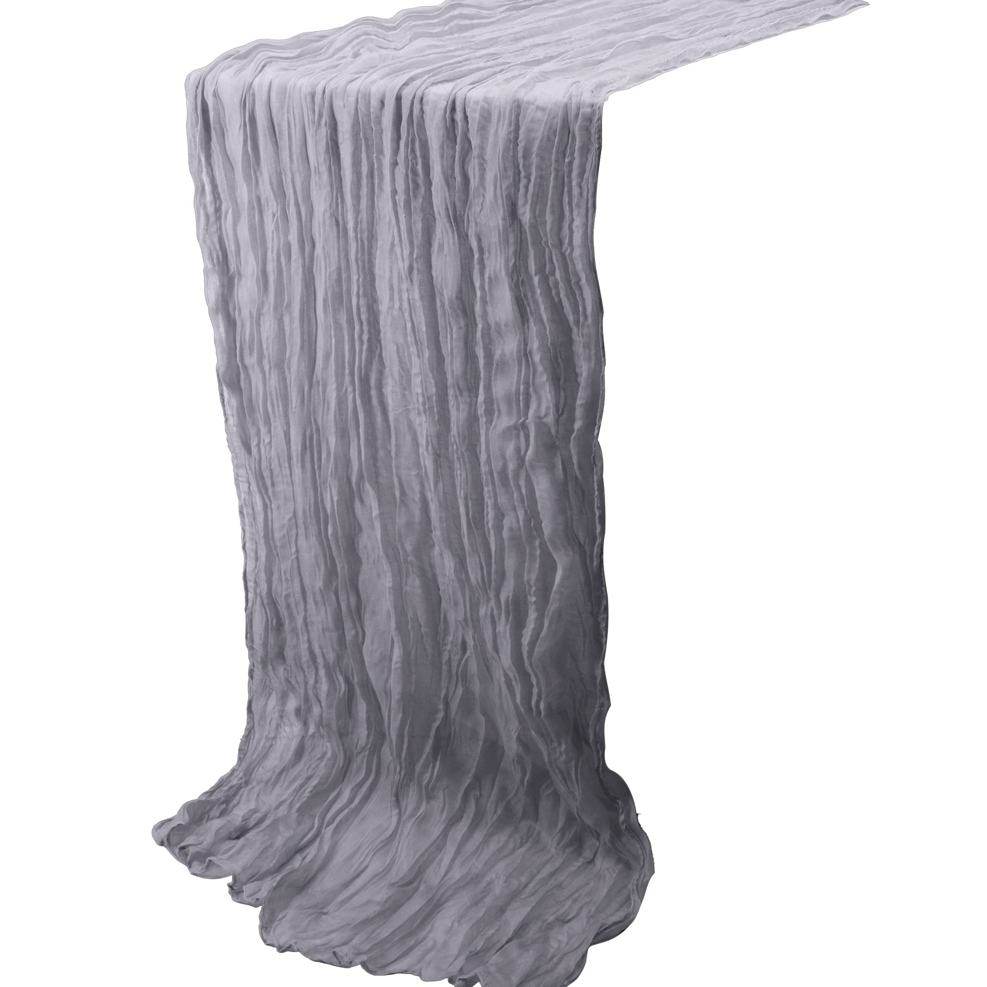 Time to Sparkle 4PCS Cheesecloth Table Runner 90X400CM Vintage Gauze Romantic Table Runner for Wedding Bridal Shower Birthday Party Table Decor Grayish Blue