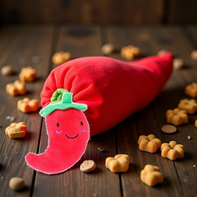 Plush Chilli Frutas y Verduras Perro Chirriante Seta miniatura 2