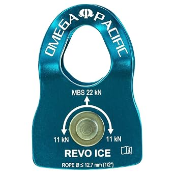 Omega Pacific Revo Ice Prusik Minding Micro Pulley | Lightweight Aircraft Aluminum & Stainless Steel | 1.8oz Design | Crevasse Rescue & Load Hauling Gear | Blue