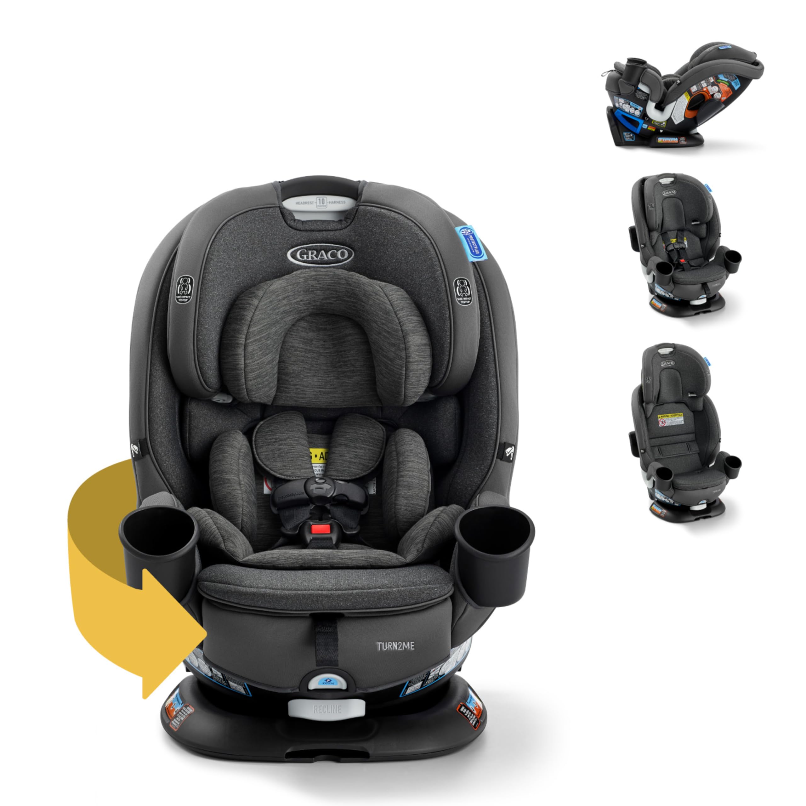 Graco Turn2Me 3-in-1 Rotating Convertible Car Seat, Manchester, Rear-Facing Rotation Only, Forward-Facing Mode, Highback Booster Up to 100 lbs, Adjustable Headrest & Harness, Steel Reinforced Frame