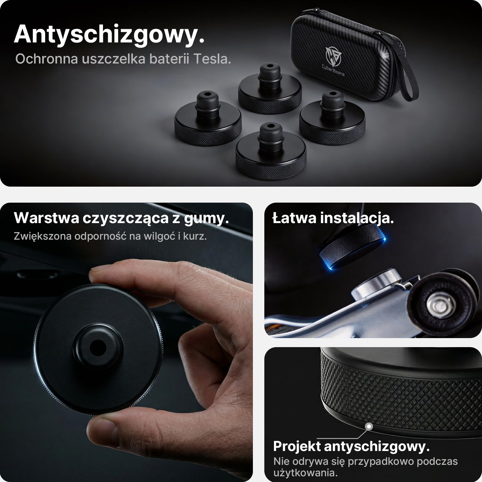 Zestaw 4 Podkładek Podnoszących do Tesli Model S 3 X Y (2016-2026 Highland/Juniper), Gumowe Podkładki do Podnośnika ze Schowkiem