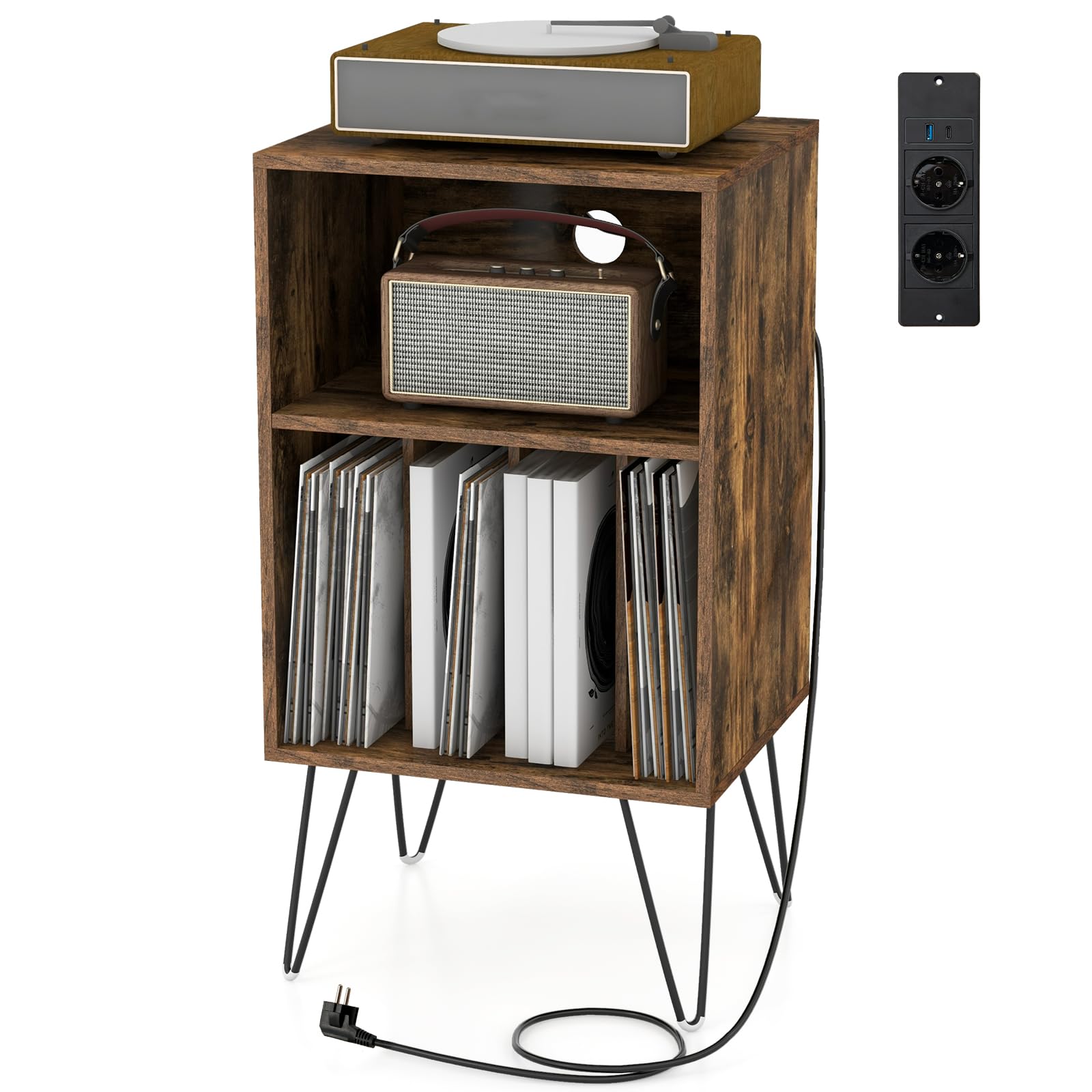 GOPLUS Meuble Platine Vinyle avec Station de Charge, 2 Prise, USB/Type C - Les Beatles, Paul McCartney, John Lennon, RIngo Starr, George Harrison GOPLUS Meuble Platine Vinyle avec Station de Charge, 2 Prise, USB/Type C