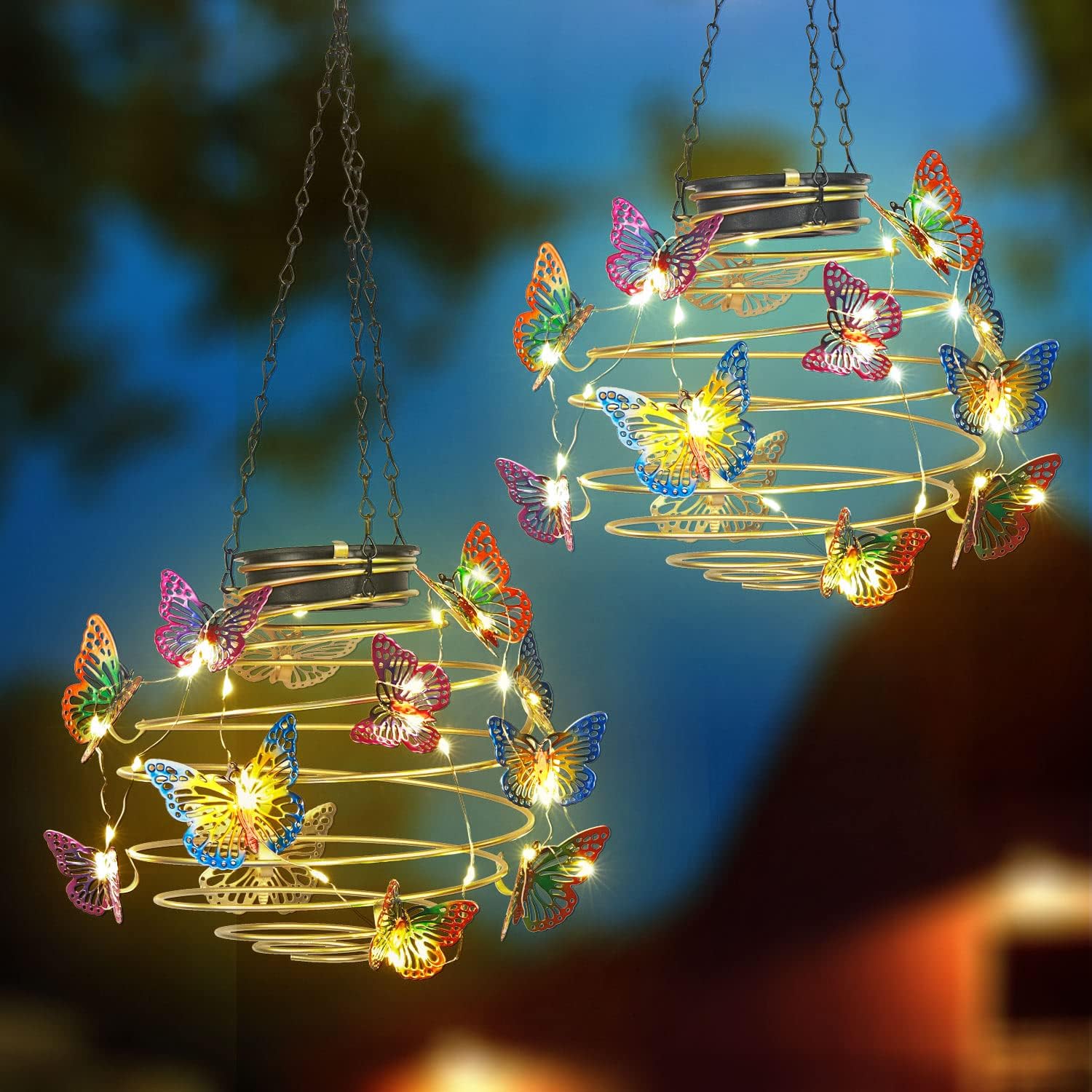 2 Pack Butterfly Solar Lights Outdoor Hanging Lantern with Handle, Solar Powered Butterflies Garden Decor for Outside Patio Yard Porch Pathway Butterfly Gifts for Women (Warm White LED Lights) butterfly lantern