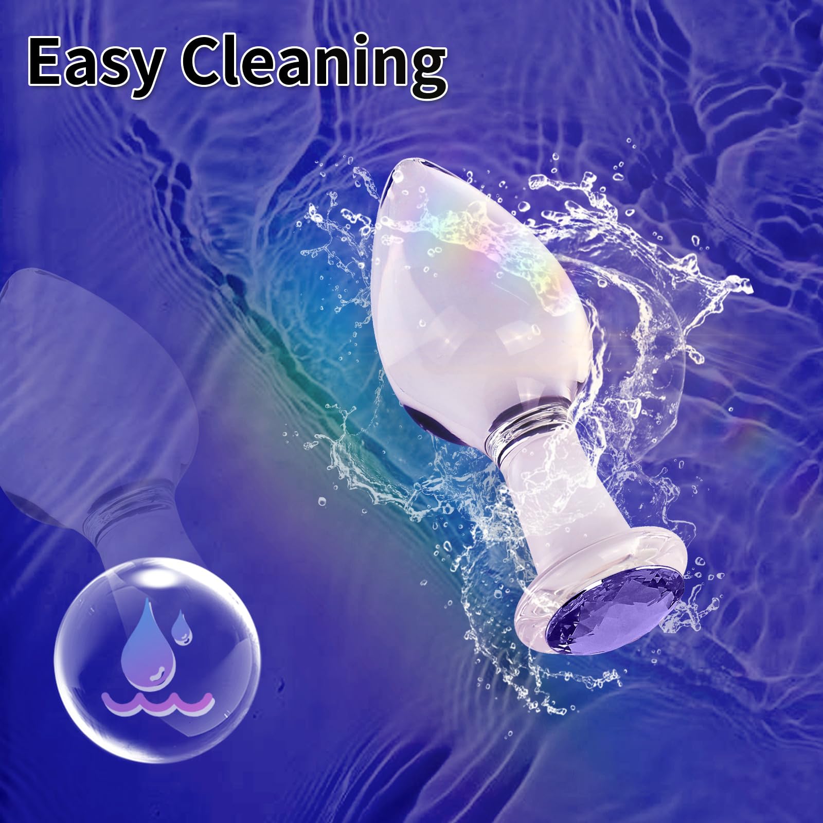 Crystal Glass Anal Plug with Luxury Jewelry Butt Plug Fetish Anus Stimulation Unisex Adult Anal Sex Toy (Purple, S): Purple S