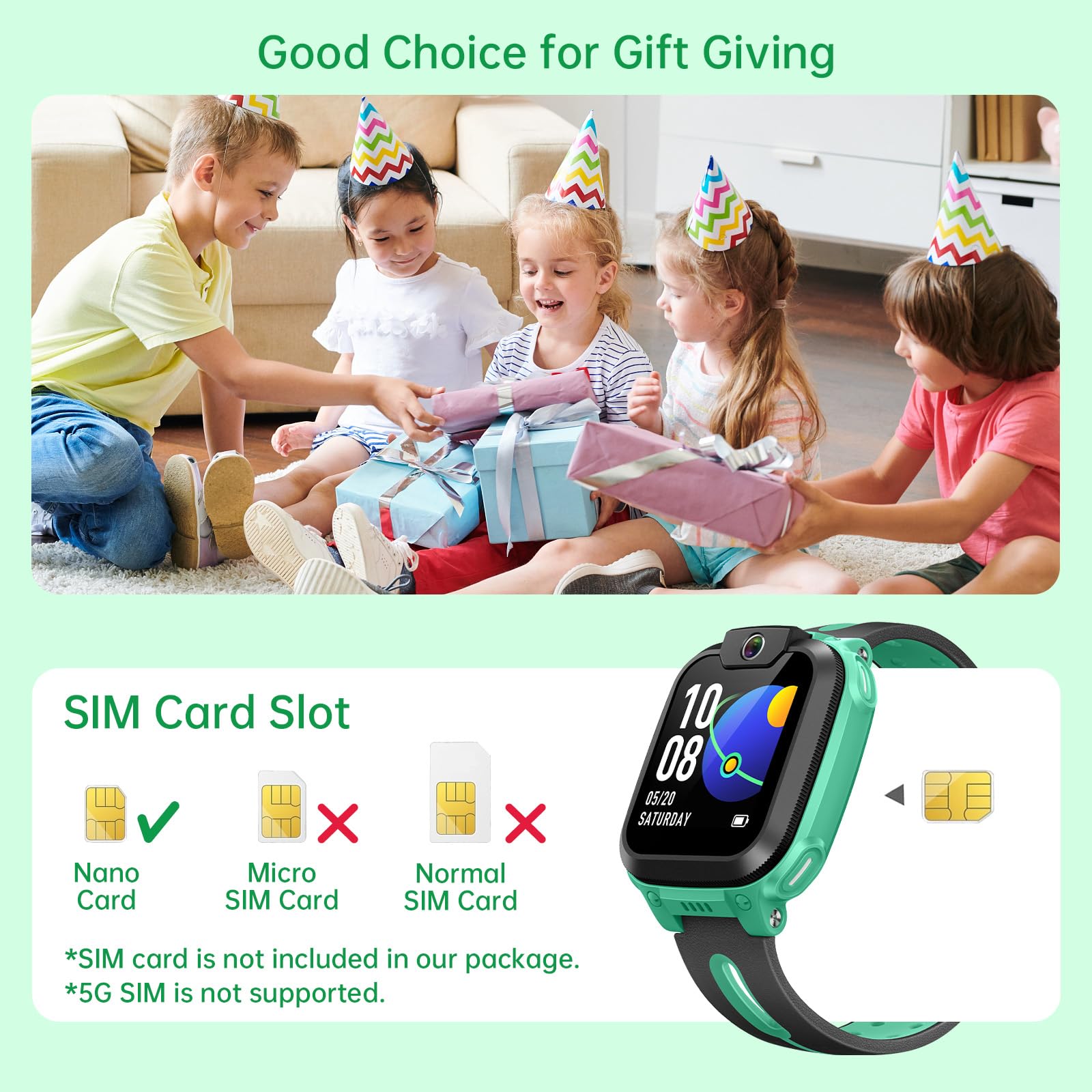imoo Z1 Reloj Inteligente niño，smartwatch niños con GPS y Llamadas， 4G Smartwatch Niños con Tarjeta SIM y Video HD，IPX8 Reloj Inteligente niño Resistente Agua (Z1, Verde)