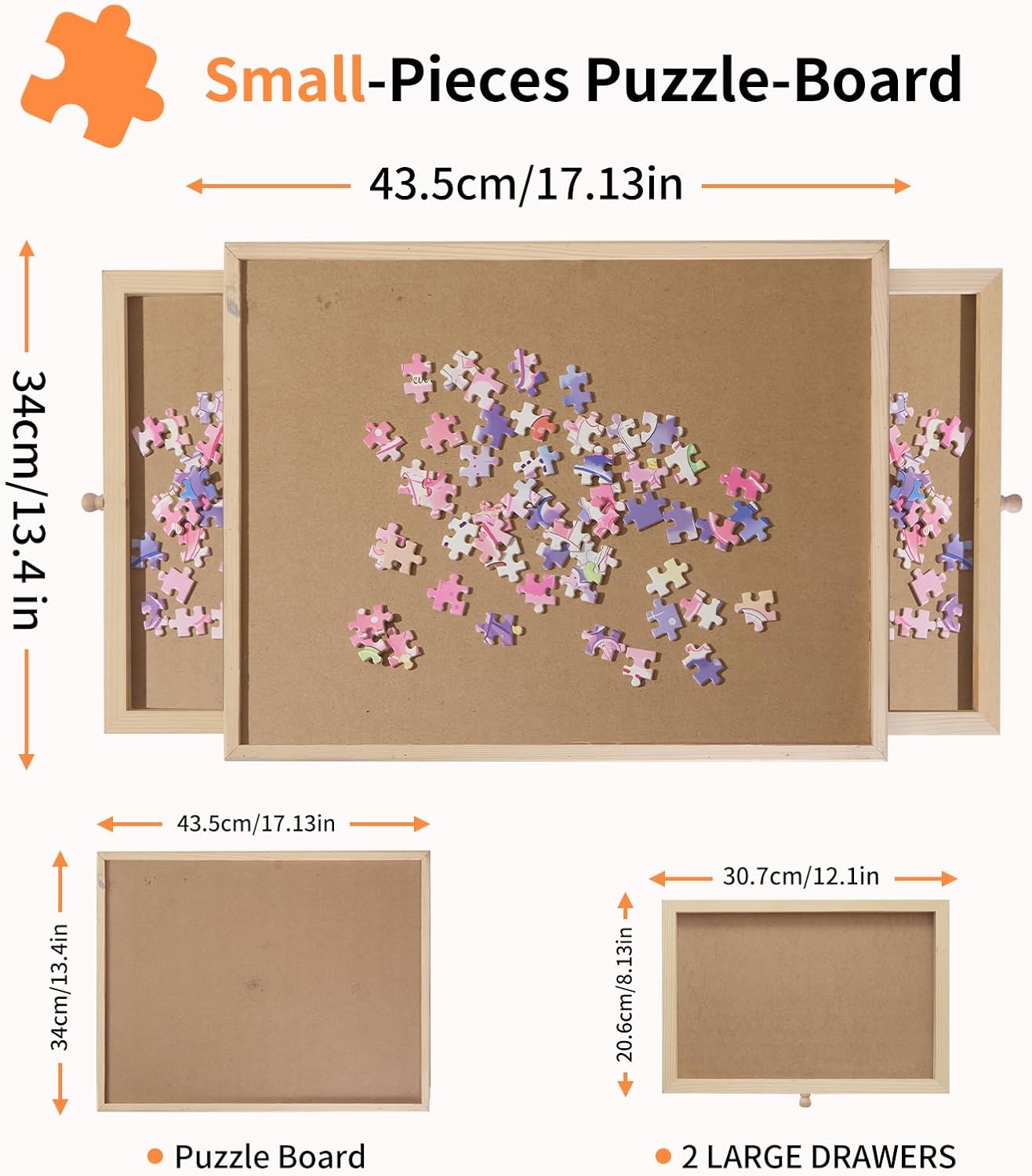 Small Puzzle Board 17.1 X 13.4 Inch Puzzle Table - Suitable for Personal Small Jigsaw Puzzles Table with 2 Storage Drawers,Portable Lightweight Jigsaw Puzzle Board(100-300Pcs)
