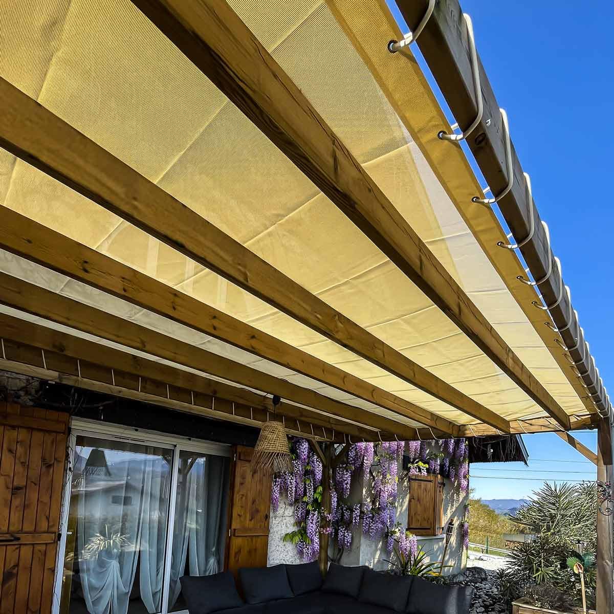 TECPLAST Toile Pergola Micro-​Perforée 2,​5x3 m Ivoire - Garantie 5 Ans - MP460PR - Bâche PVC perméable - Made in France