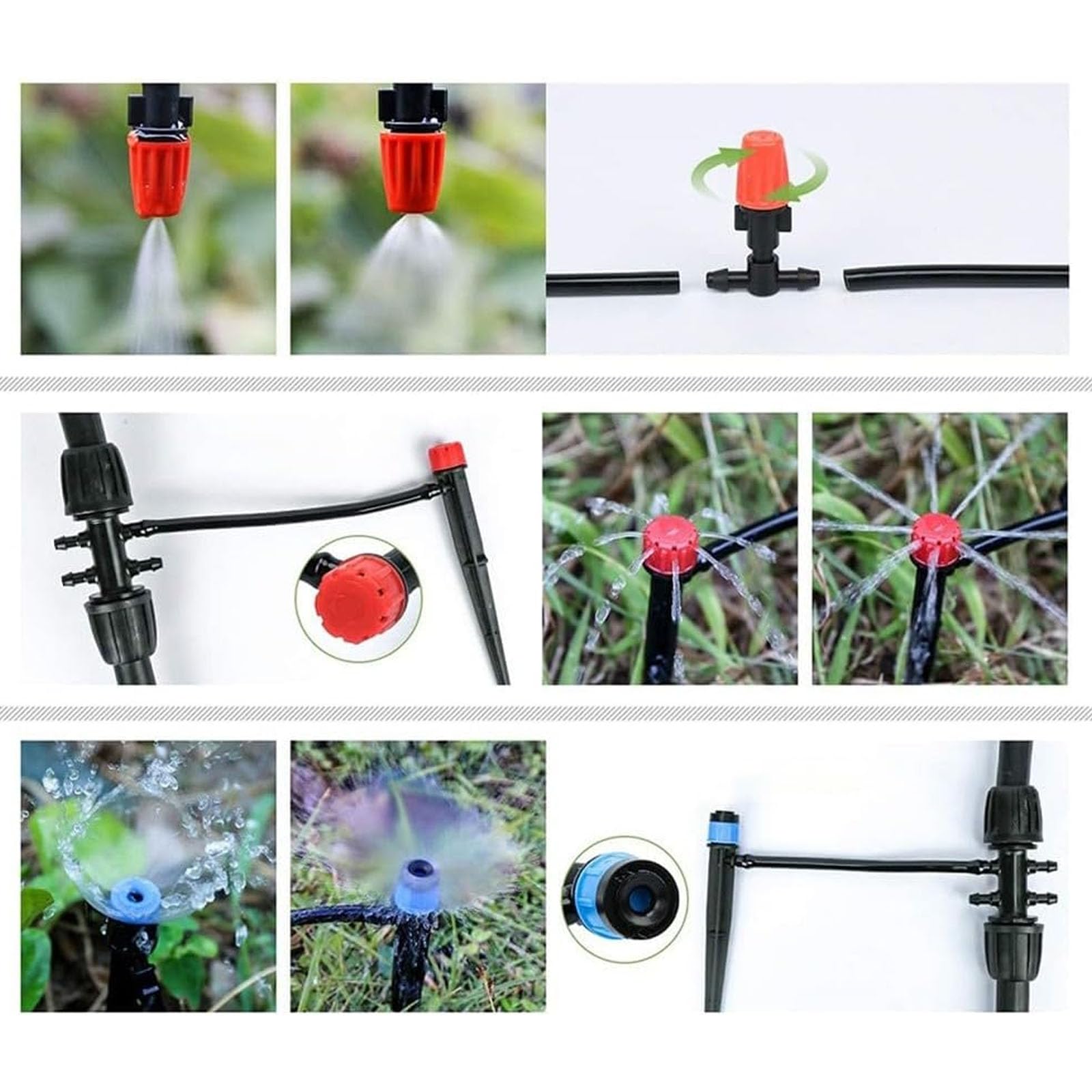 Completo Di Irrigazione A Goccia Fai Da Te: Tubo Principale Da 8 M + Tubo Di Diramazione Da 60 M Con Spruzzatori Regolabili Versatili (3 Tipi Di Ugelli) Per Giardino, Serra,A