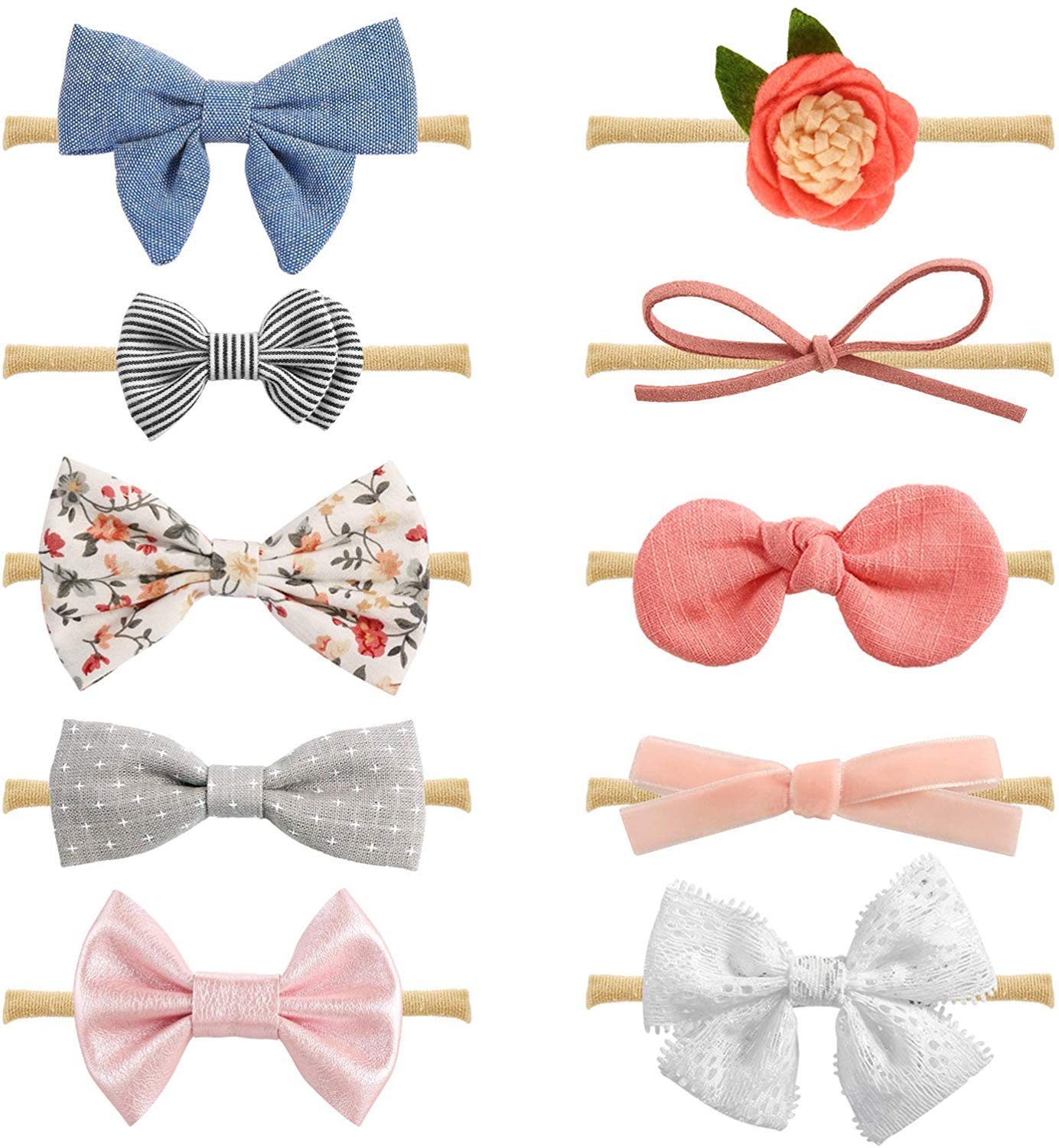 DRESHOW 10 Stück Baby Haarband Baby Stirnbänder Baby Mädchen Nylon Stirnband Neugeborene Kleinkinder Haarbänder und Bögen Kinder Haarschmuck
