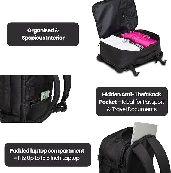 Invicta Travel Backpack Travel, Black – Backpack, Suitcase – Hand Luggage – PC Pocket, Bottle Pocket – Adjustable Chest Strap, Trolley Strap, Black, Taglia Unica, Casual