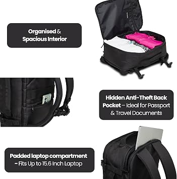 Invicta Travel Backpack Travel, Black – Backpack, Suitcase – Hand Luggage – PC Pocket, Bottle Pocket – Adjustable Chest Strap, Trolley Strap, Black, Taglia Unica, Casual