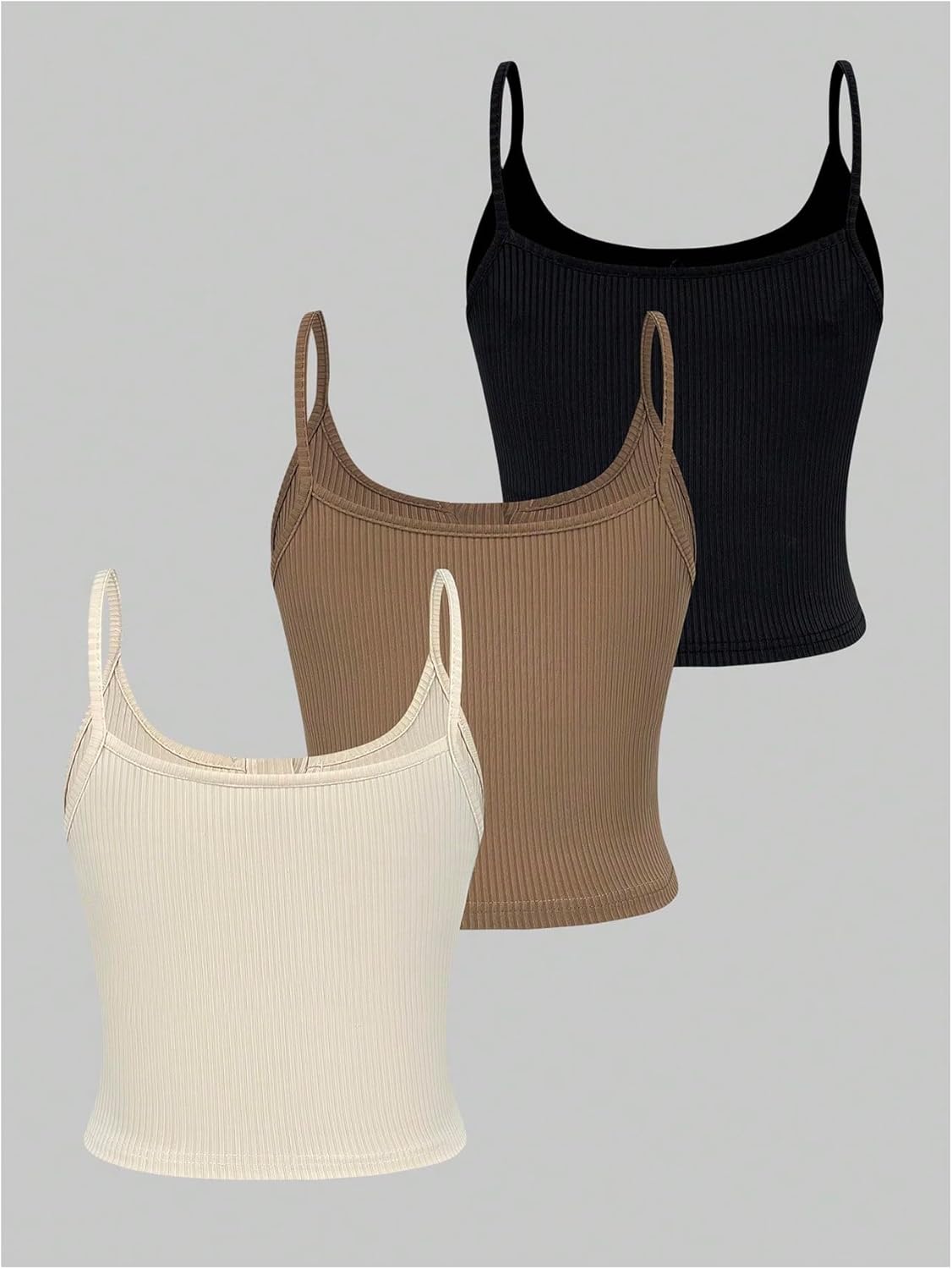 SOLY HUX Women's Button Down Ribbed Cami Top 3 Piece Spaghetti Strap Sexy Crop Camisole Tops - Image 3