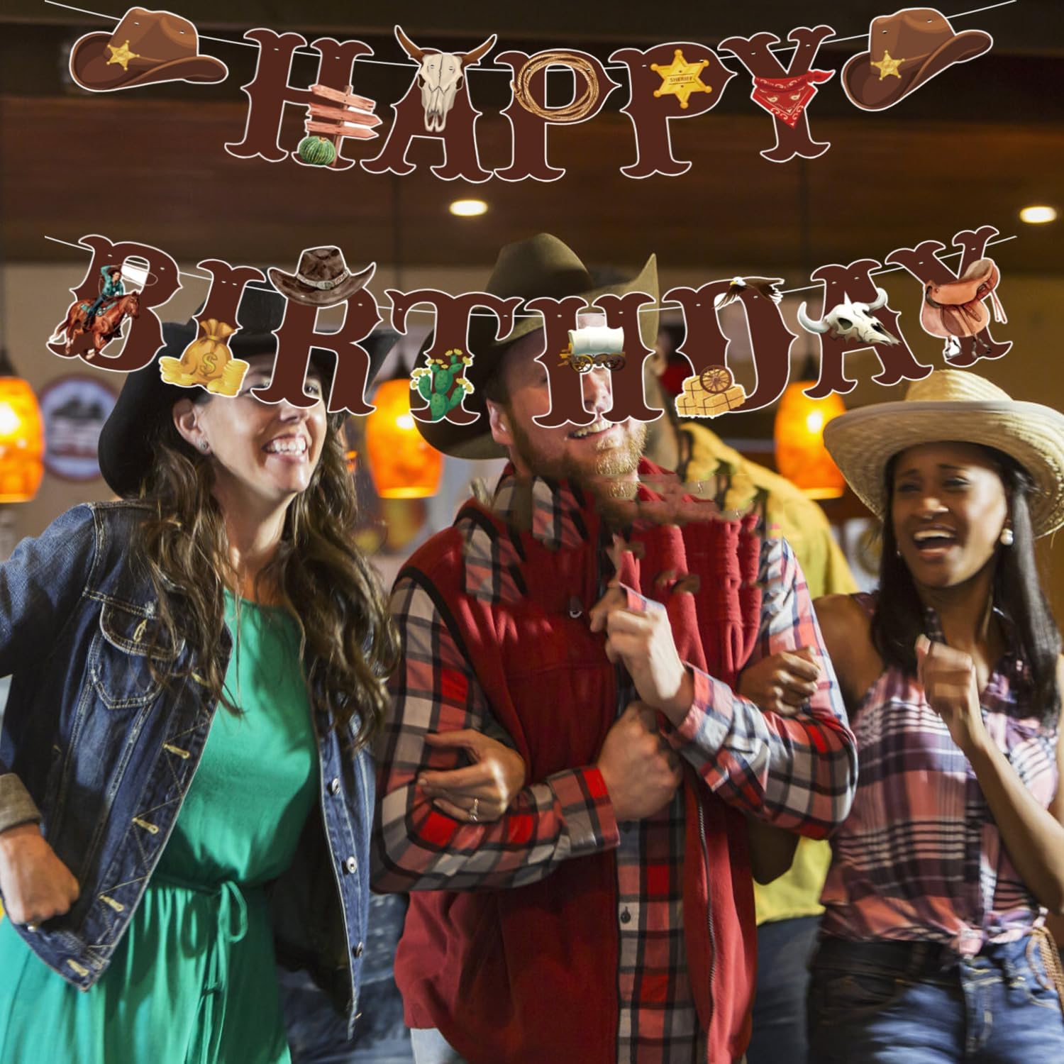 Western Cowboy Theme Wild West Party Decoration,Pre-Strung Happy Birthday Banner,Retro Horse Rodeo Party Supplies for Boys,Cowboy Hat Horses Garland for Boys Birthday Party - Image 6