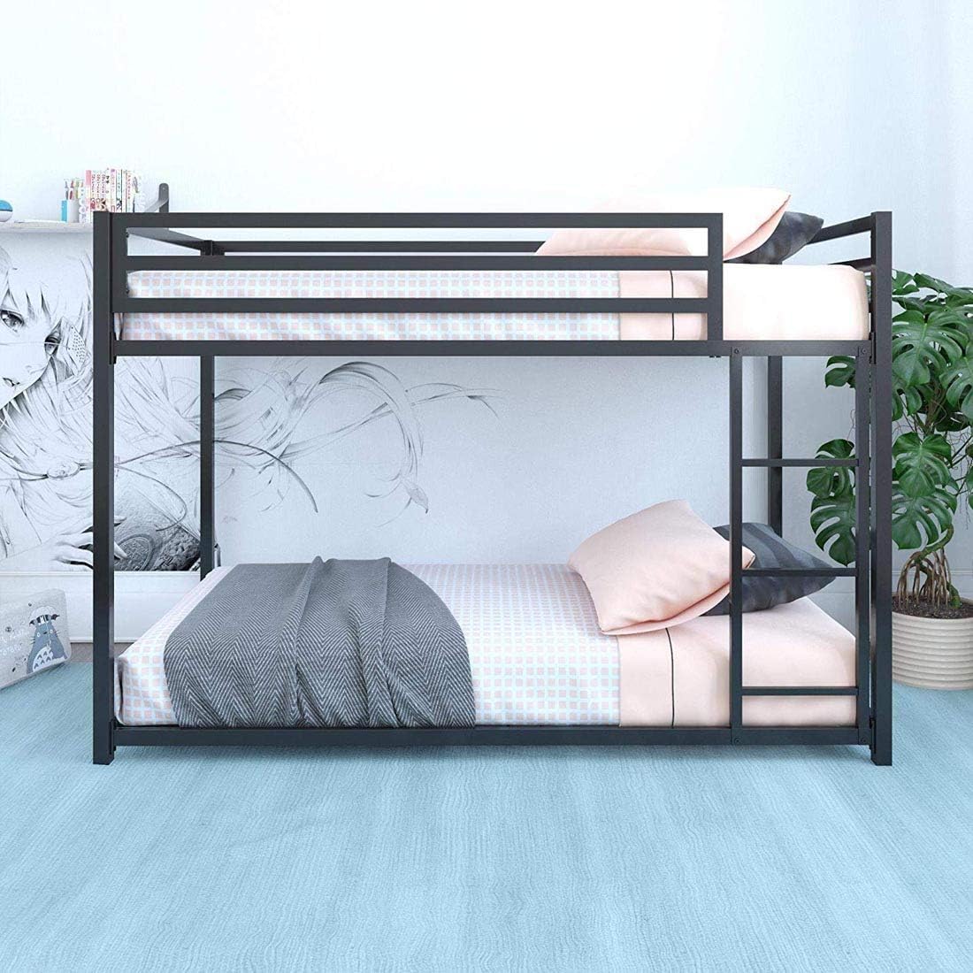 APRODZ Cliff Twin Metal Bunk Bed, Kid's Bedroom, Space-Saving Design, Twin/Twin (Metal - Black Powdercoated)