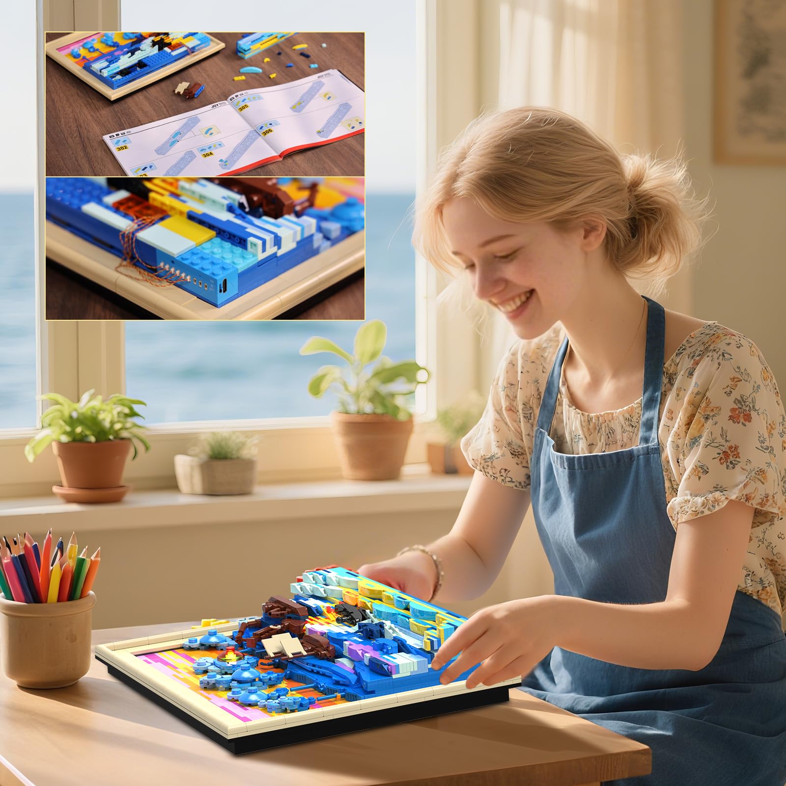 Brihappen Impression Sunrise Building Set including Light for Adults Boys Girls Van Gogh Painting Wall Art Building Blocks Model - Image 3
