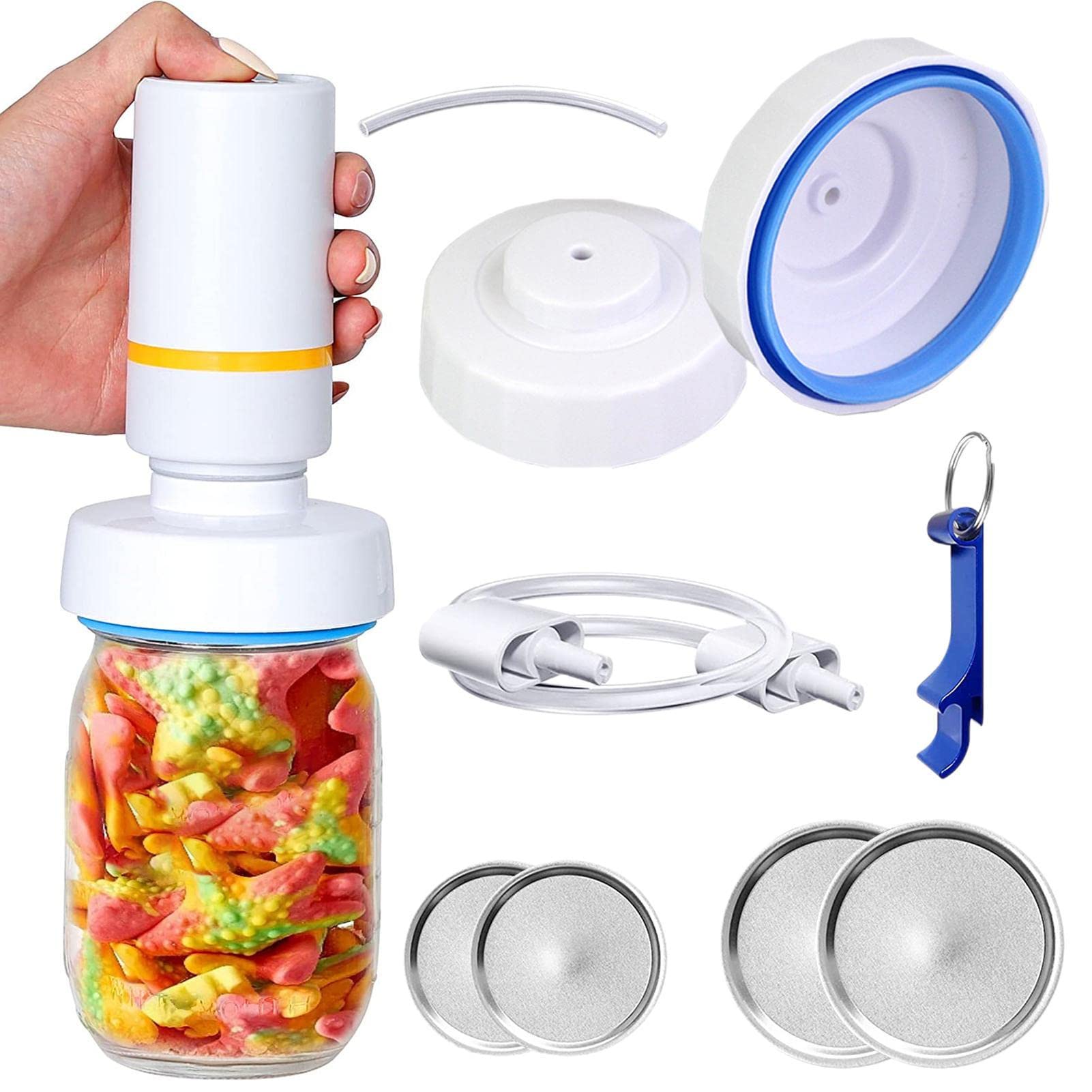 Stronrive 1 Mason Jar Vacuum Sealer, Automatic Handheld Vacuum Sealers And Accessory Hose, Food Vacuum Saver Can Sealer Jar Seal Pump Kit Fits Wide & Regular Mouth Mason Jars - Compatible With All Food-Saver