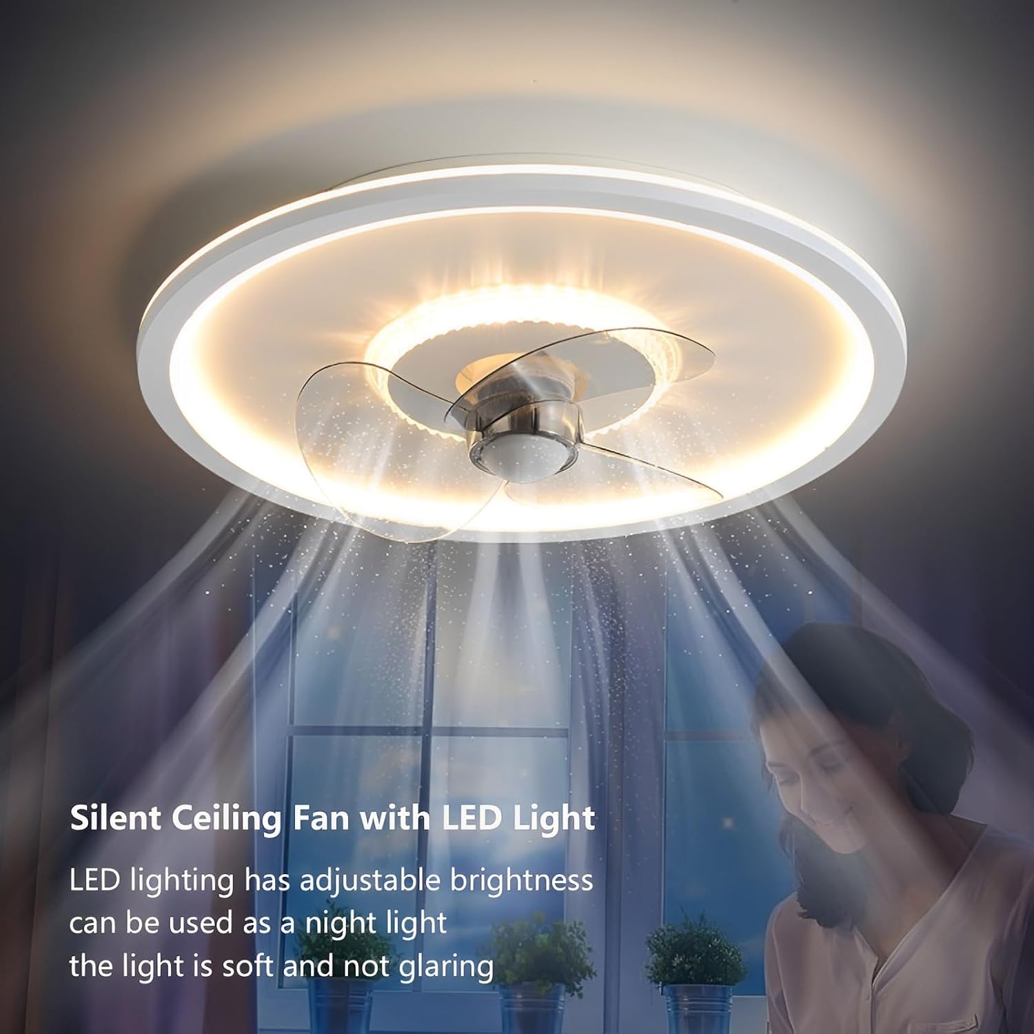 Smart Small Ceiling Fans with Lights Remote Dimmable LED Ceiling Fan Lighting 6 Wind Speeds Ceiling Fan Modern 19in Ceiling Fan with LED Light for Bedroom Kids Room Living Room
