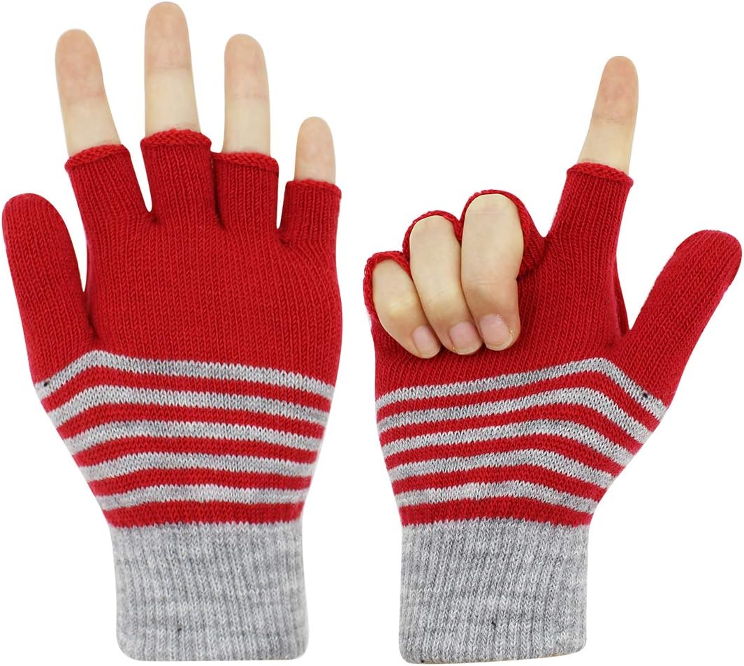 Suillty Kids Winter Gloves Warm Mittens Flip Half & Full Finger Christmas Convertible Mittens with Thumb Flap for Boys Girls