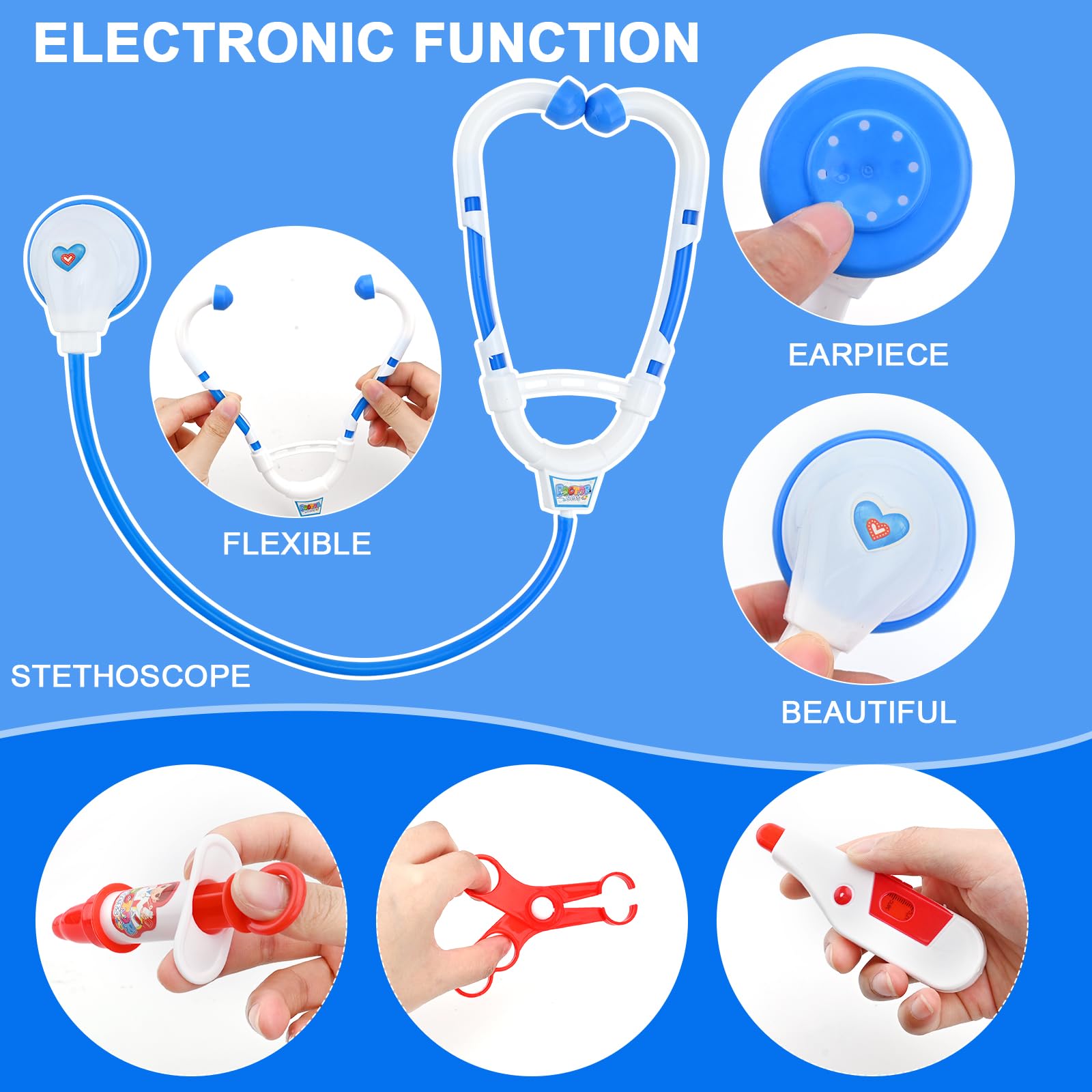 7 Pcs Kids Doctors Kit,Doctor Pretend Role Play Medical Kit Doctor Set for kids,Children Doctors Play Set Toy Doctors Set for Kids 3+ Years Boys Girls Role Play Educational Toys Gifts (Blue) - Image 3