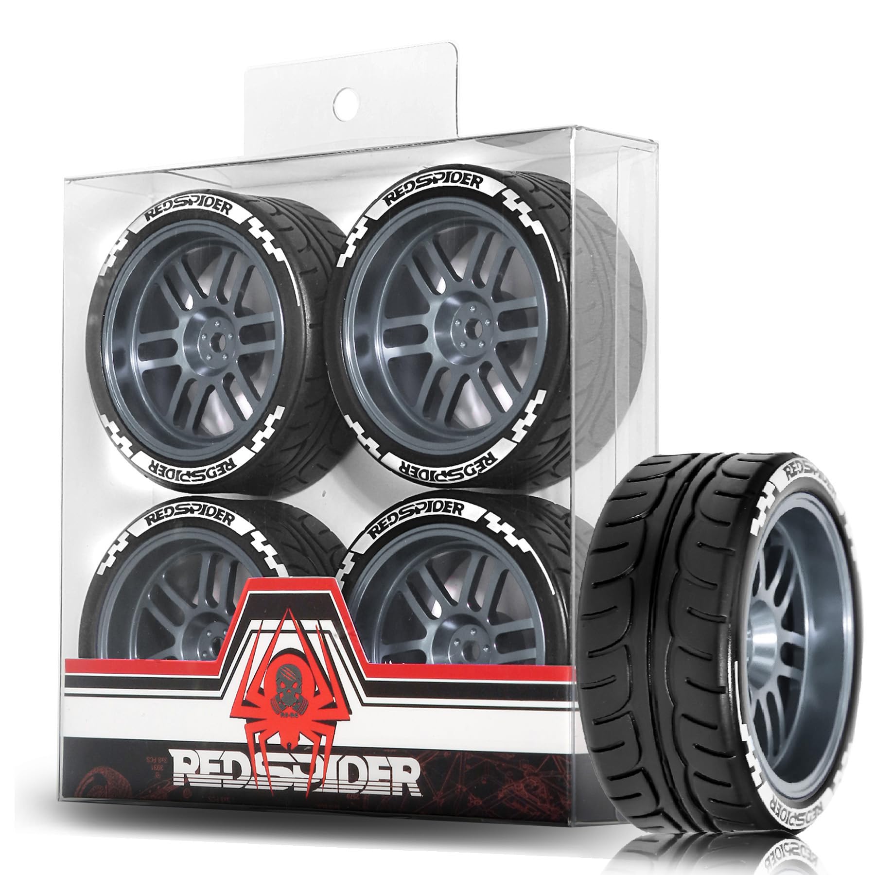 1/10 On Road Tires and Aluminum Wheels 12mm Hex RC Rally Racing Tyres OD 2.56" for Tamiya TT01 TT02 XV01 TA06 A959 PTG2 HPI KYOSHO PTG2 Traxxas 1:10 Street Touring Drift Car (Titanium)