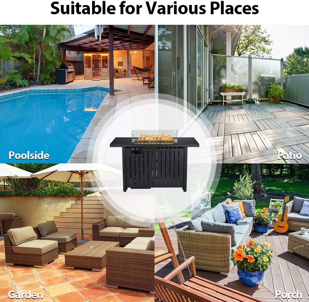 43 in Propane Fire Pit Table,Fire Pit Table with Glass Wind Guard,60,000 BTU Auto-Ignition Gas Firepit,CSA Certification and Black Tempered Glass Tabletop ,for Outdoor, Patio, Lawn : Everything Else