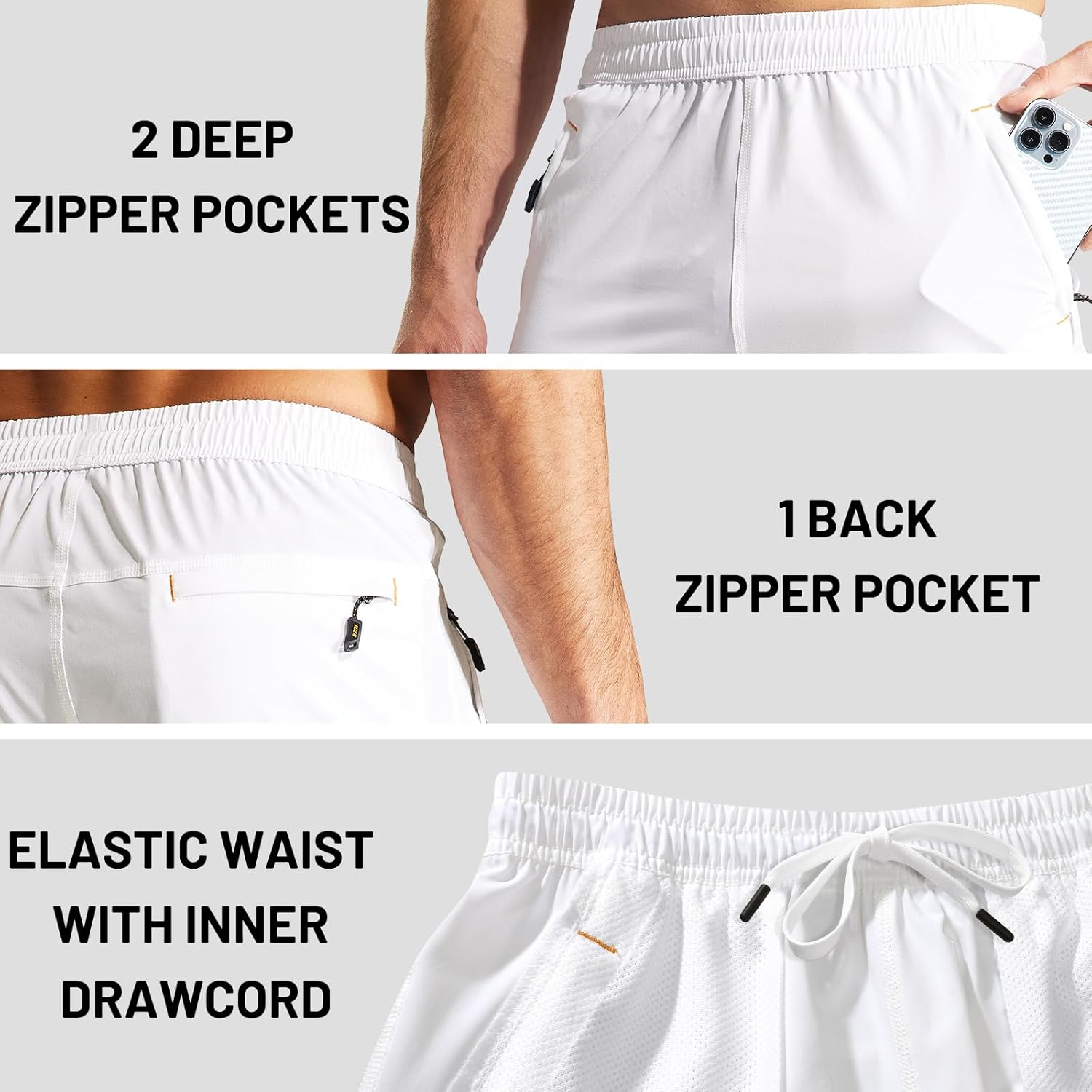 MIER Men's Quick Dry Running Shorts with Zipper Pocket Elastic Waist Athletic Workout Exercise Shorts - Image 6
